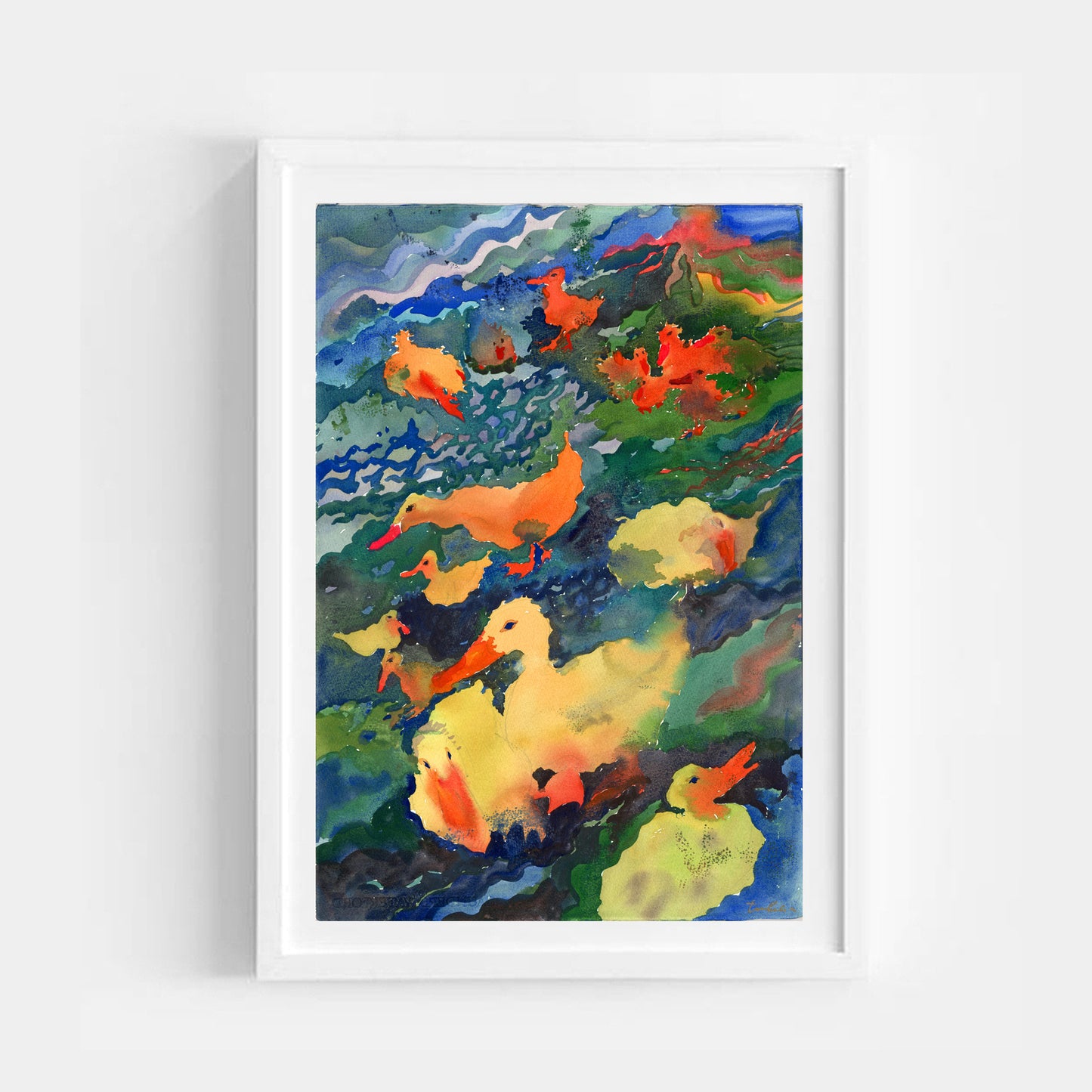 Yellow Baby Duck Watercolor Print by Tanbelia