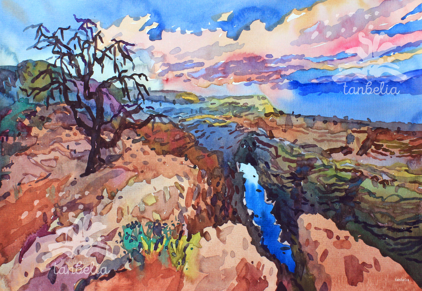 Grand Canyon in Colorado Watercolor Print by Tanbelia