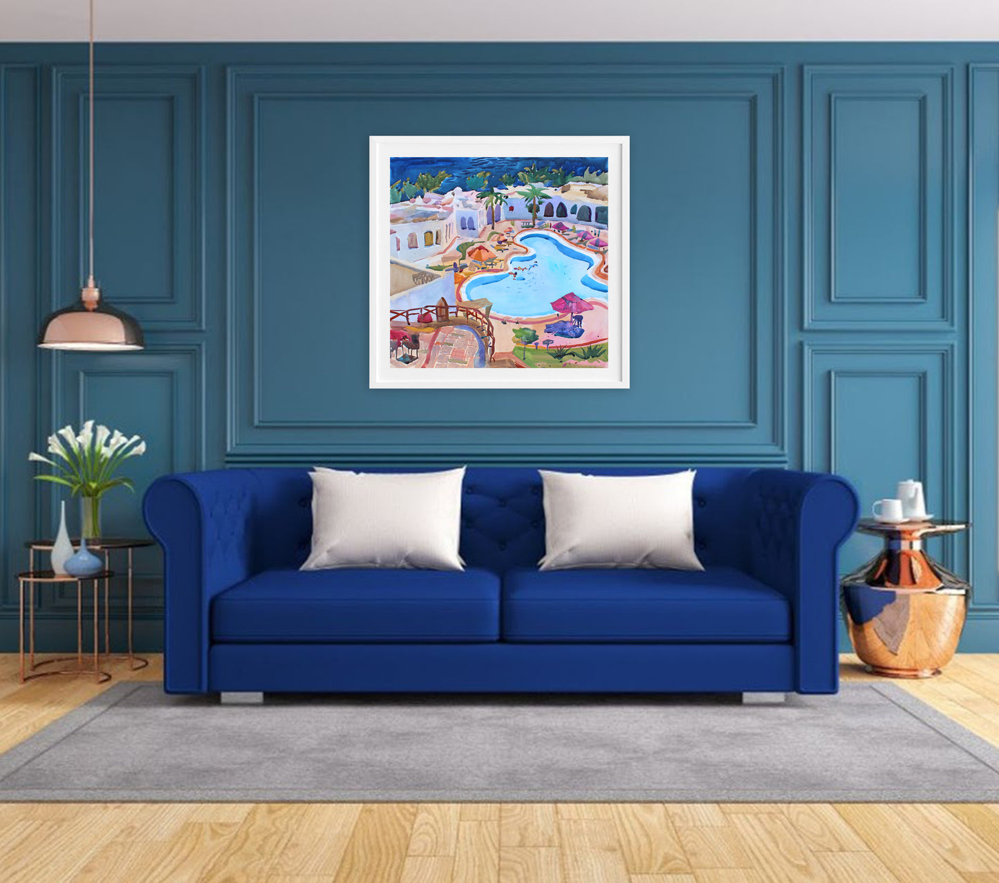 Swimming Pool Watercolor Painting by Tanbelia