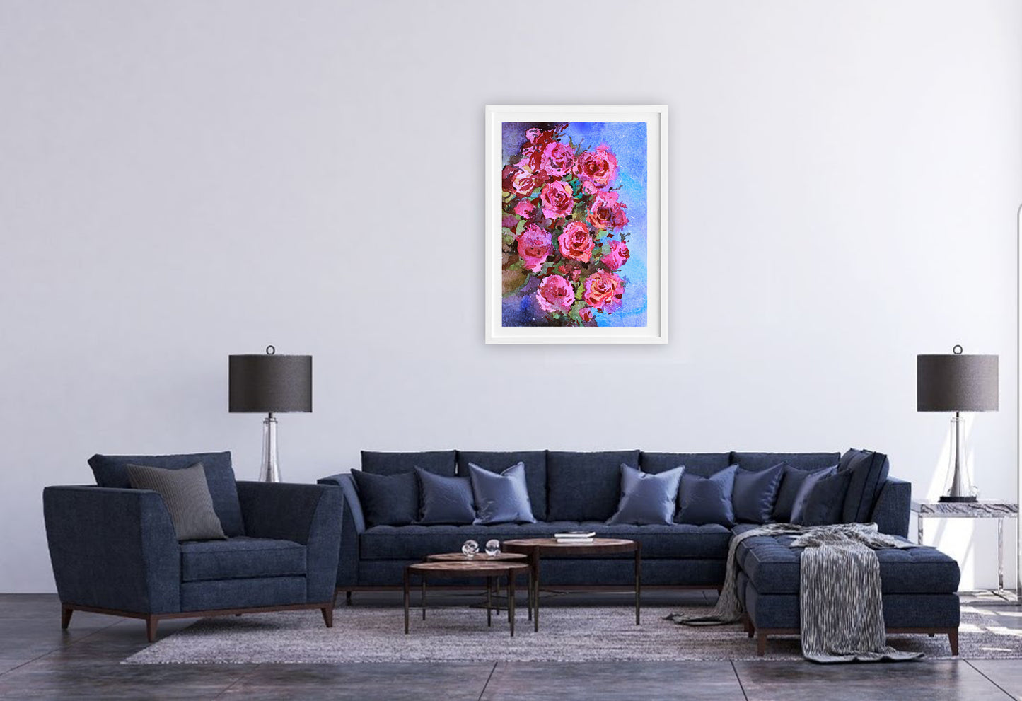 Pink Rose Original Watercolor Flower Painting by Tanbelia
