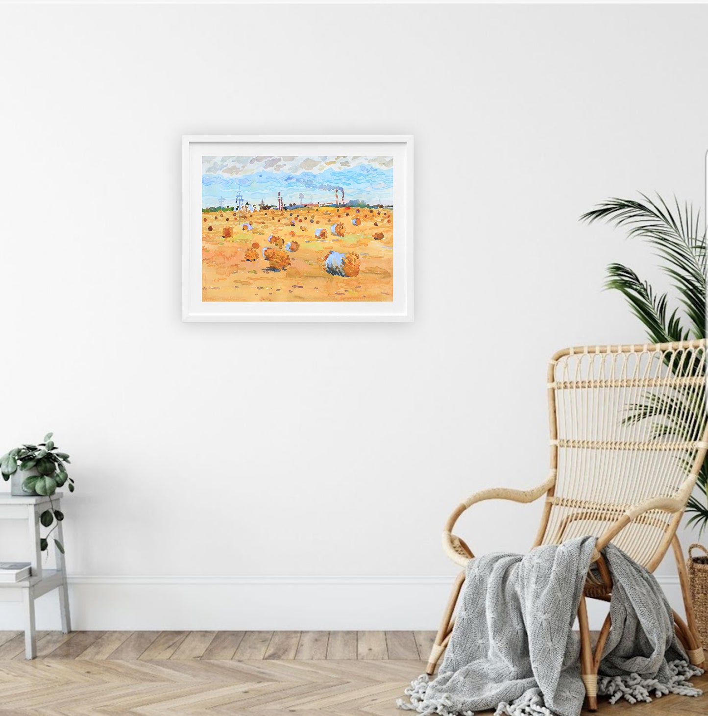 Bale of Hay Watercolor Original Painting by Tanbelia