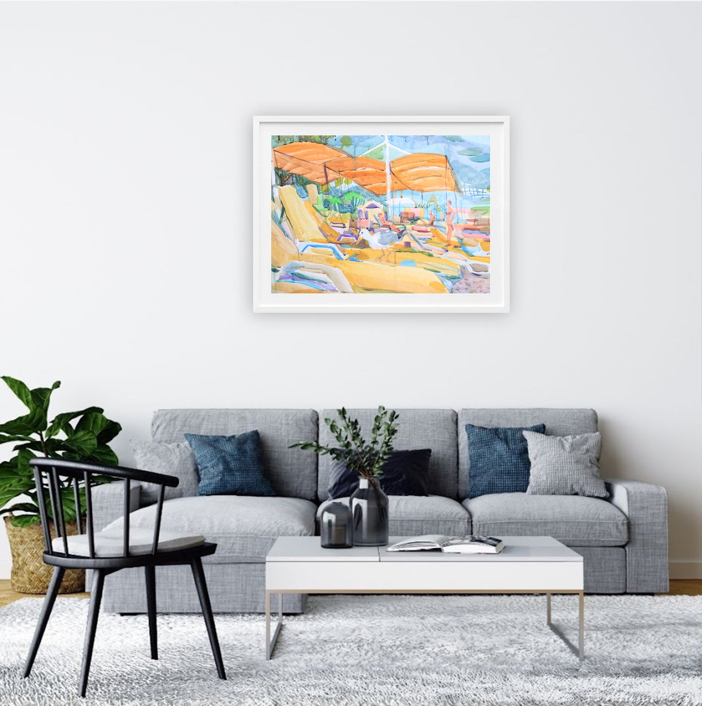 Seagull on the Beach Watercolor Painting by Tanbelia