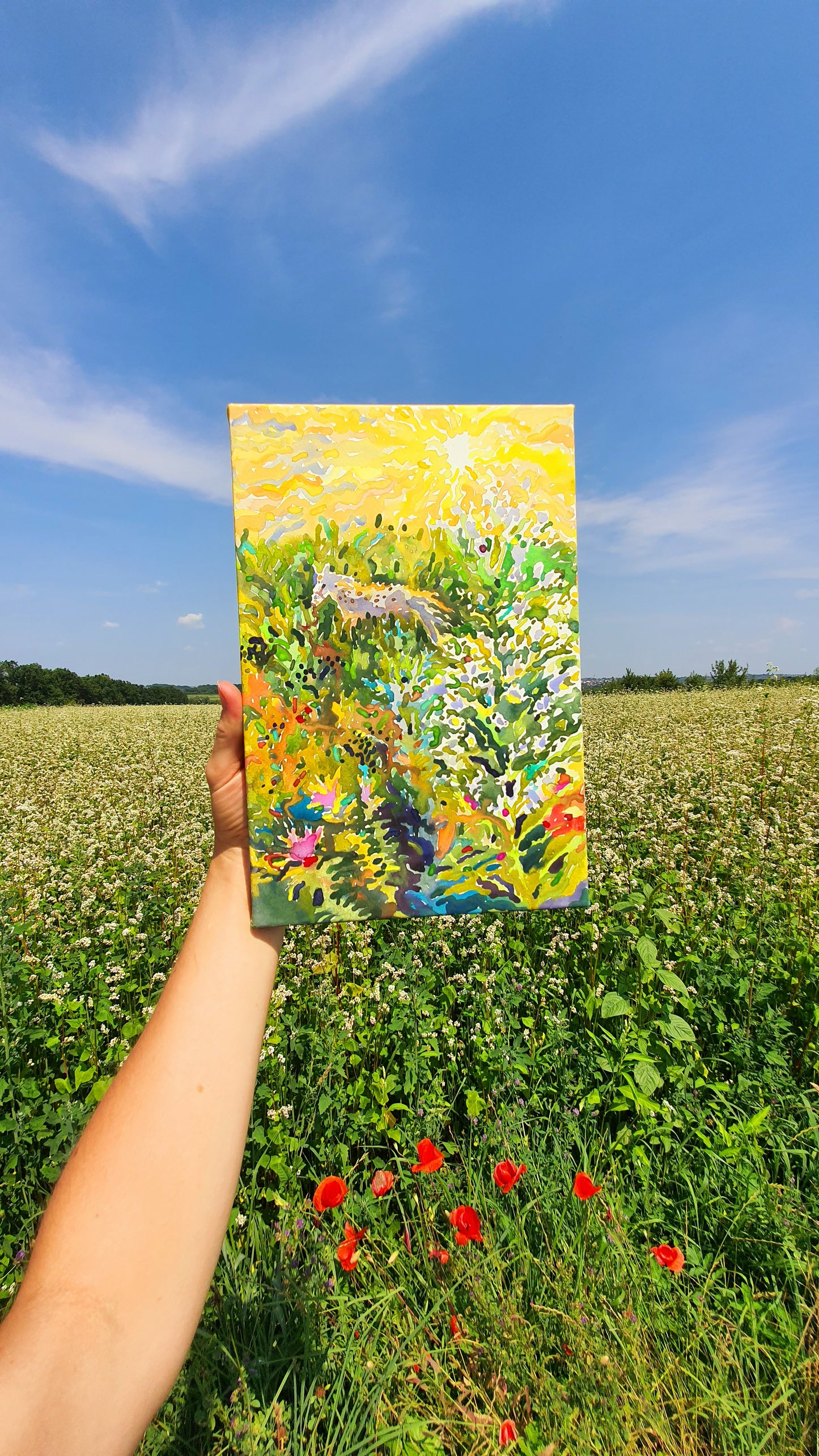 White Horse Watercolor Original Painting by Tanbelia