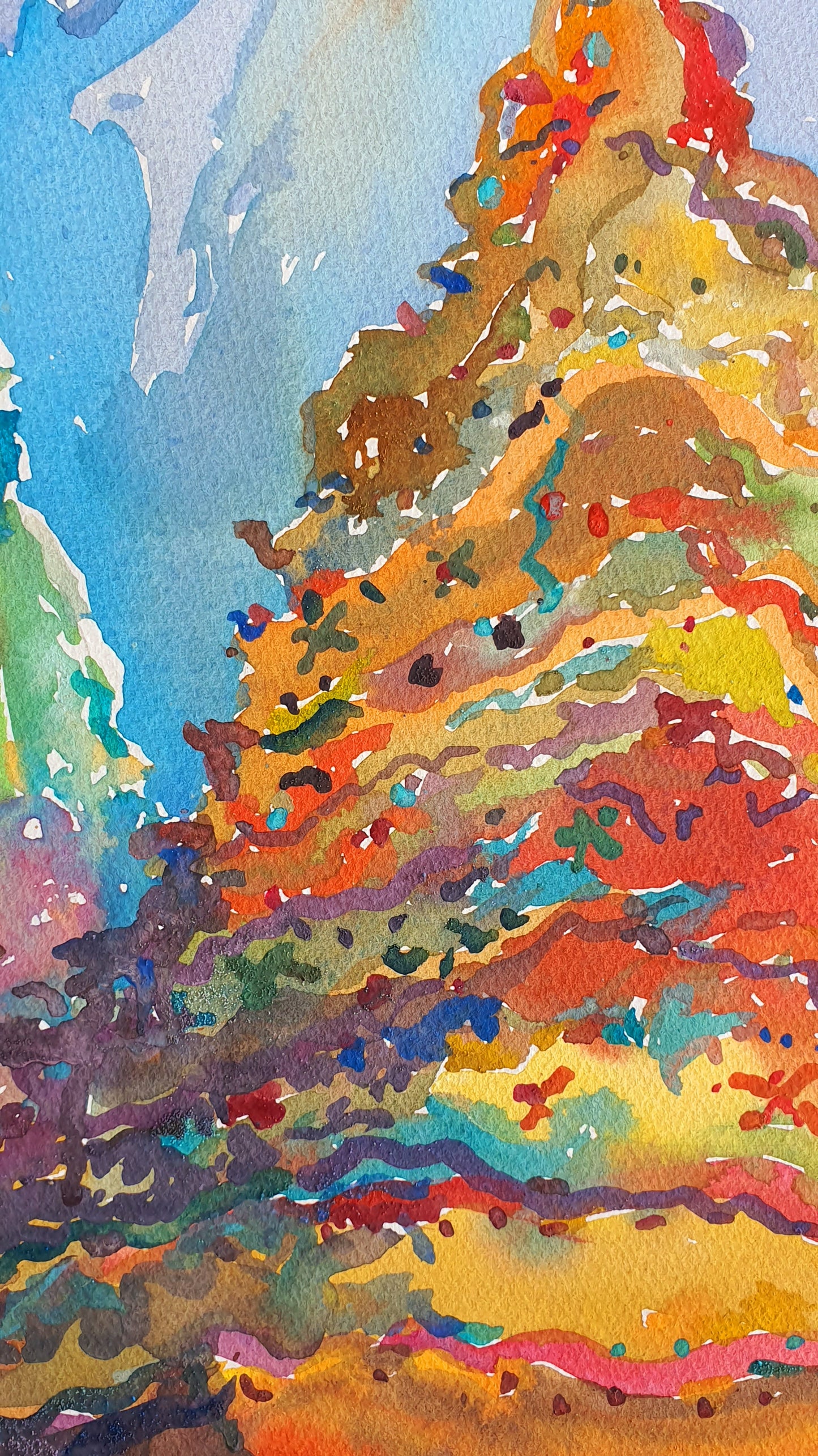 Buddhist Stupas in Wat Pho Temple in Bangkok Watercolor Original Artwork by Tanbelia
