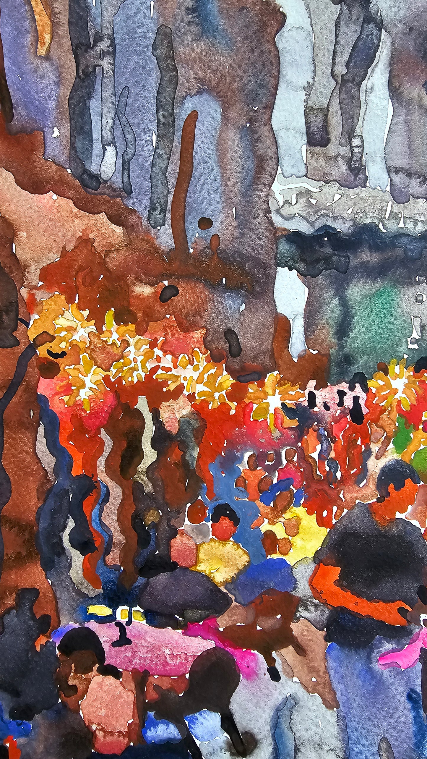 Brooklyn Bridge and Dumbo restaurant in New York City Watercolor Painting by Tanbelia