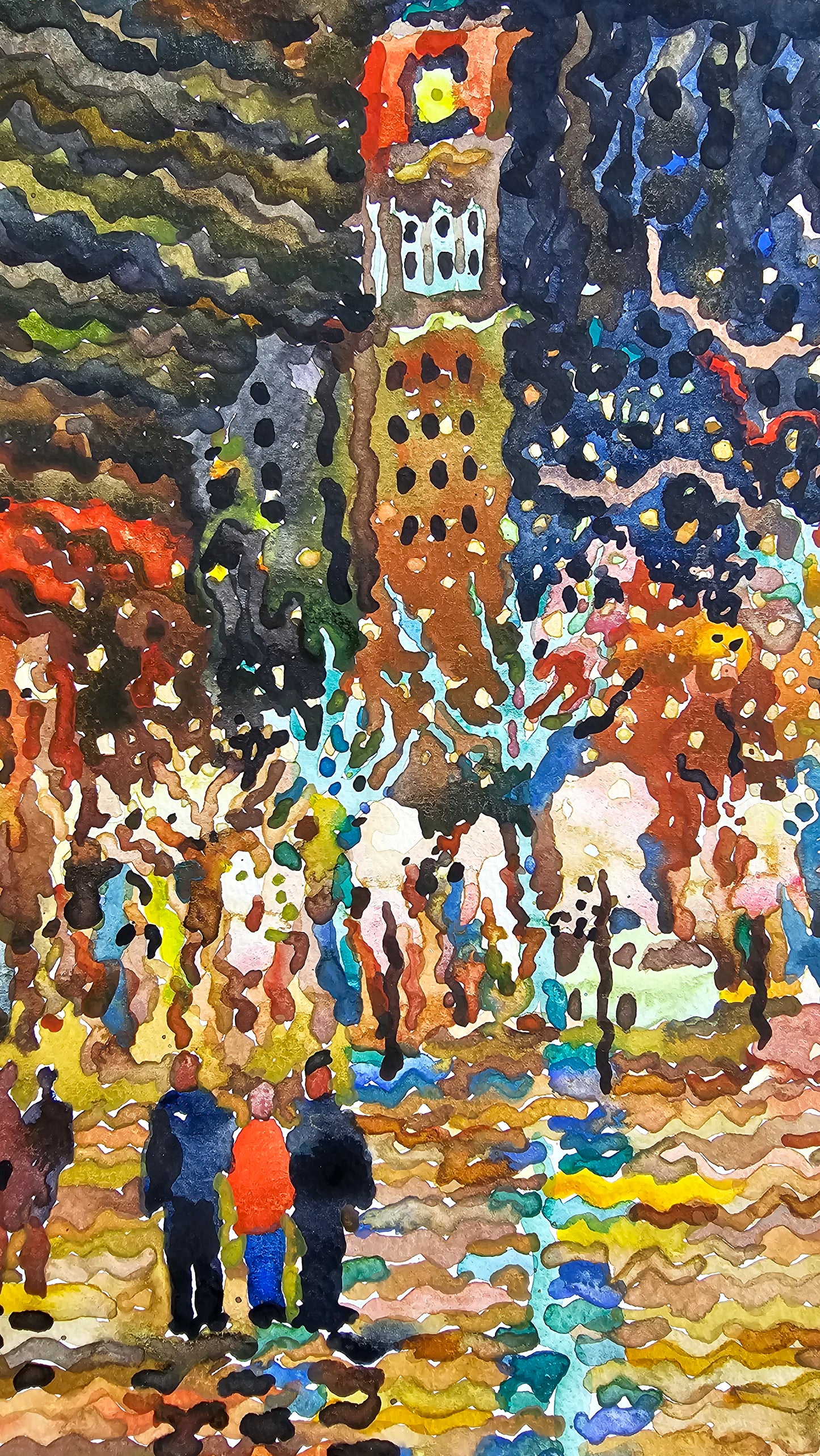 Daniels & Fisher Tower on Larimer Square in Denver Watercolor Painting by Tanbelia