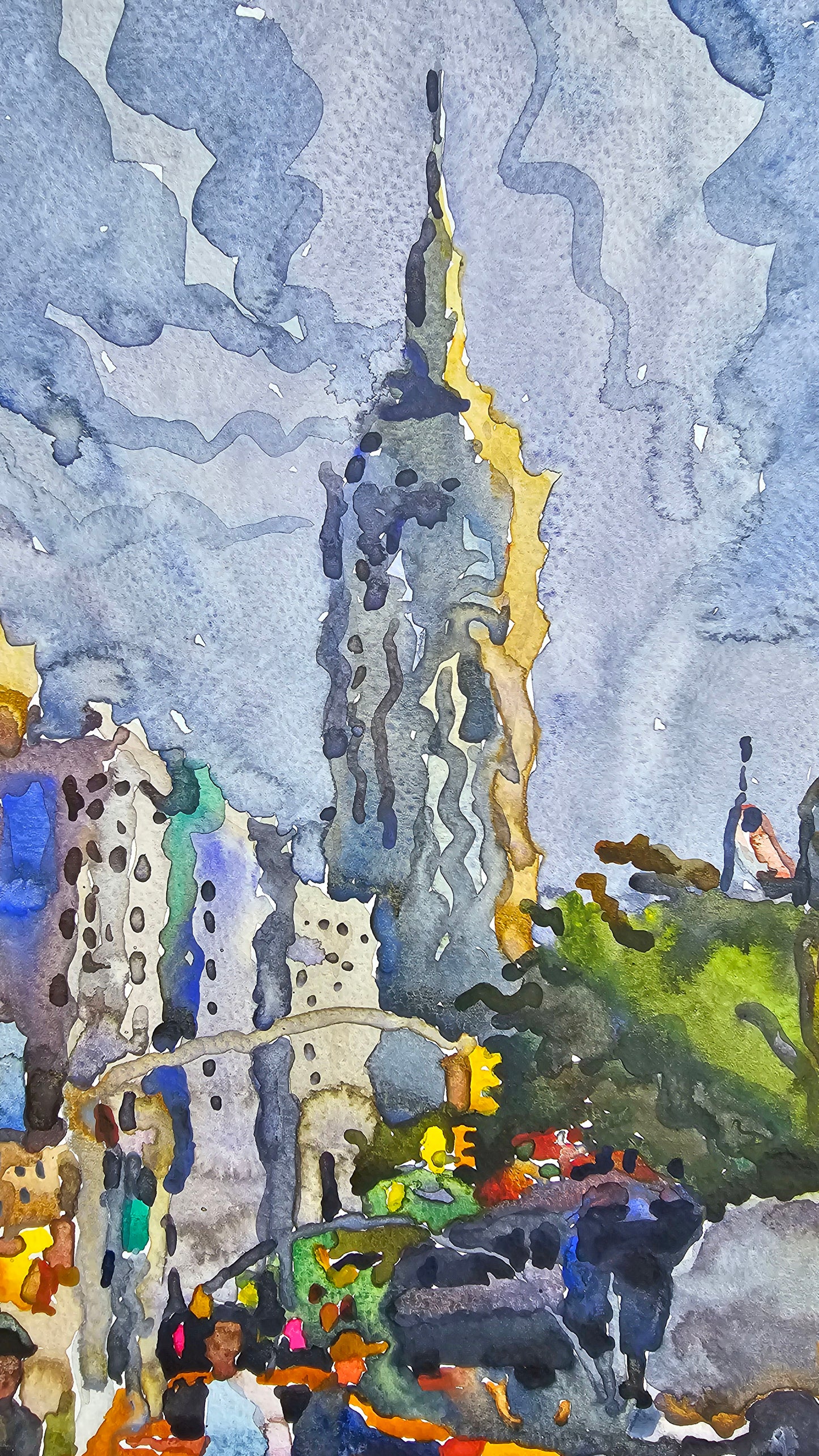 Empire State Building in Manhattan Watercolor Painting by Tanbelia