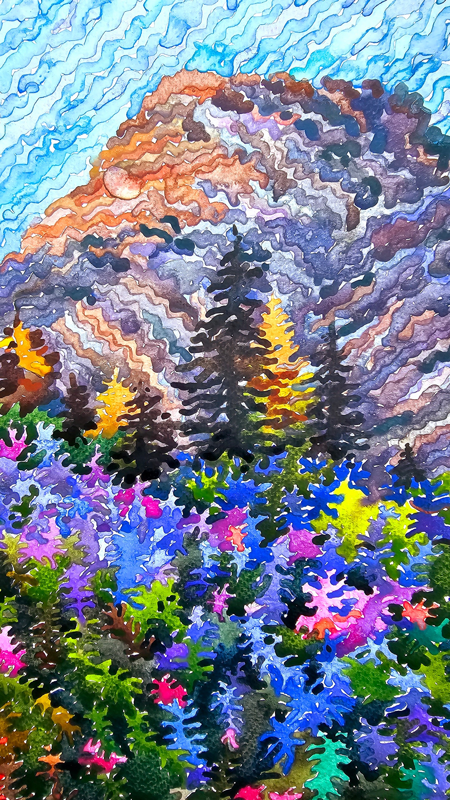 Mount Rainier National Park Watercolor Original Painting by Tanbelia