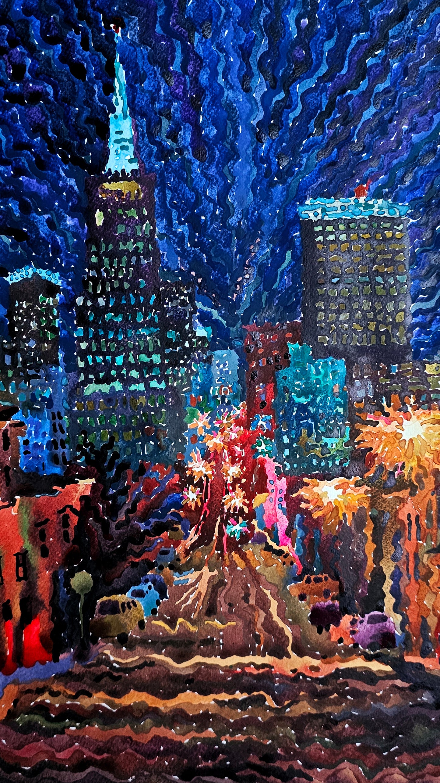 San Francisco City Watercolor Painting by Tanbelia