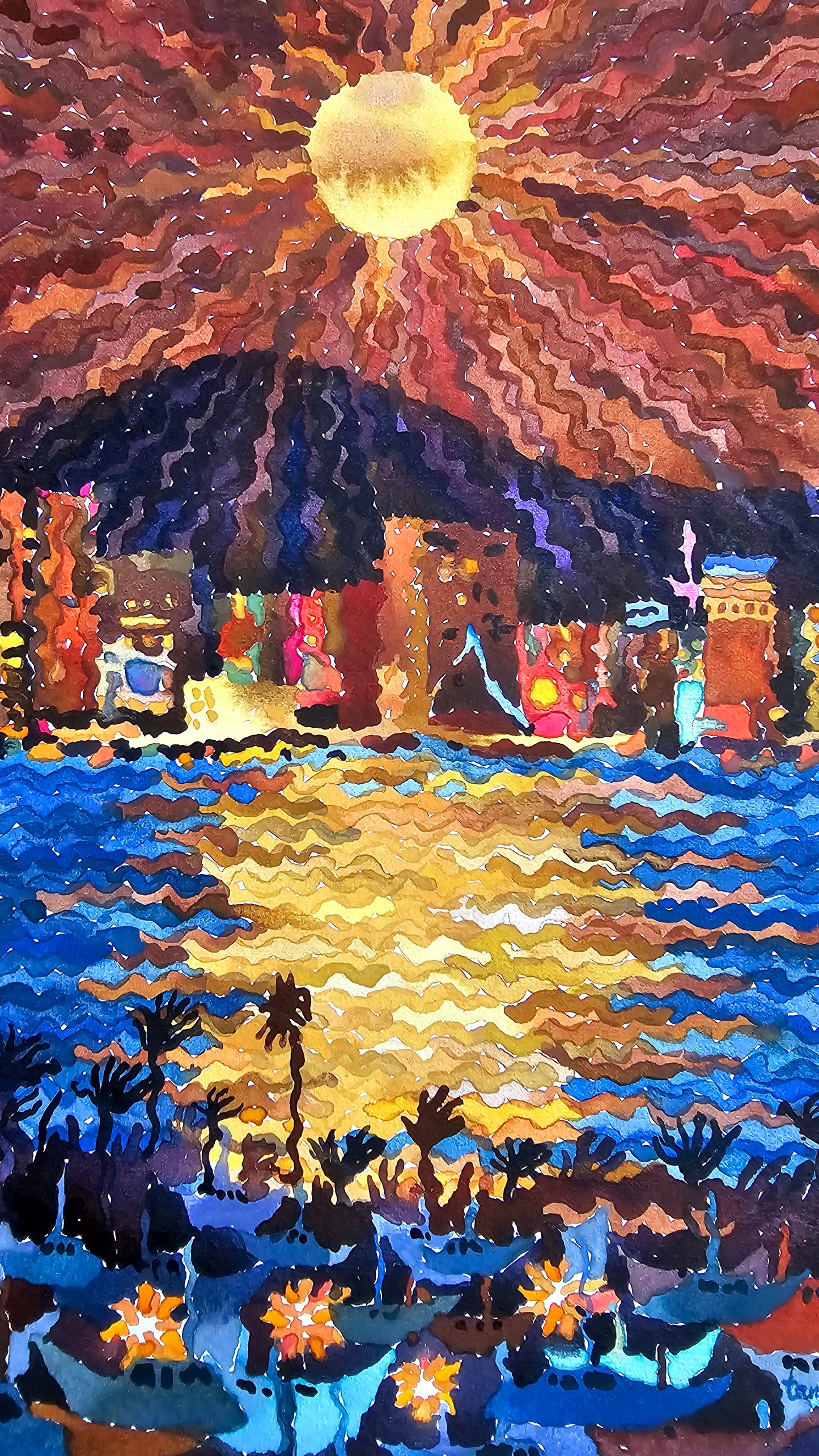 San Diego City Watercolor Painting by Tanbelia