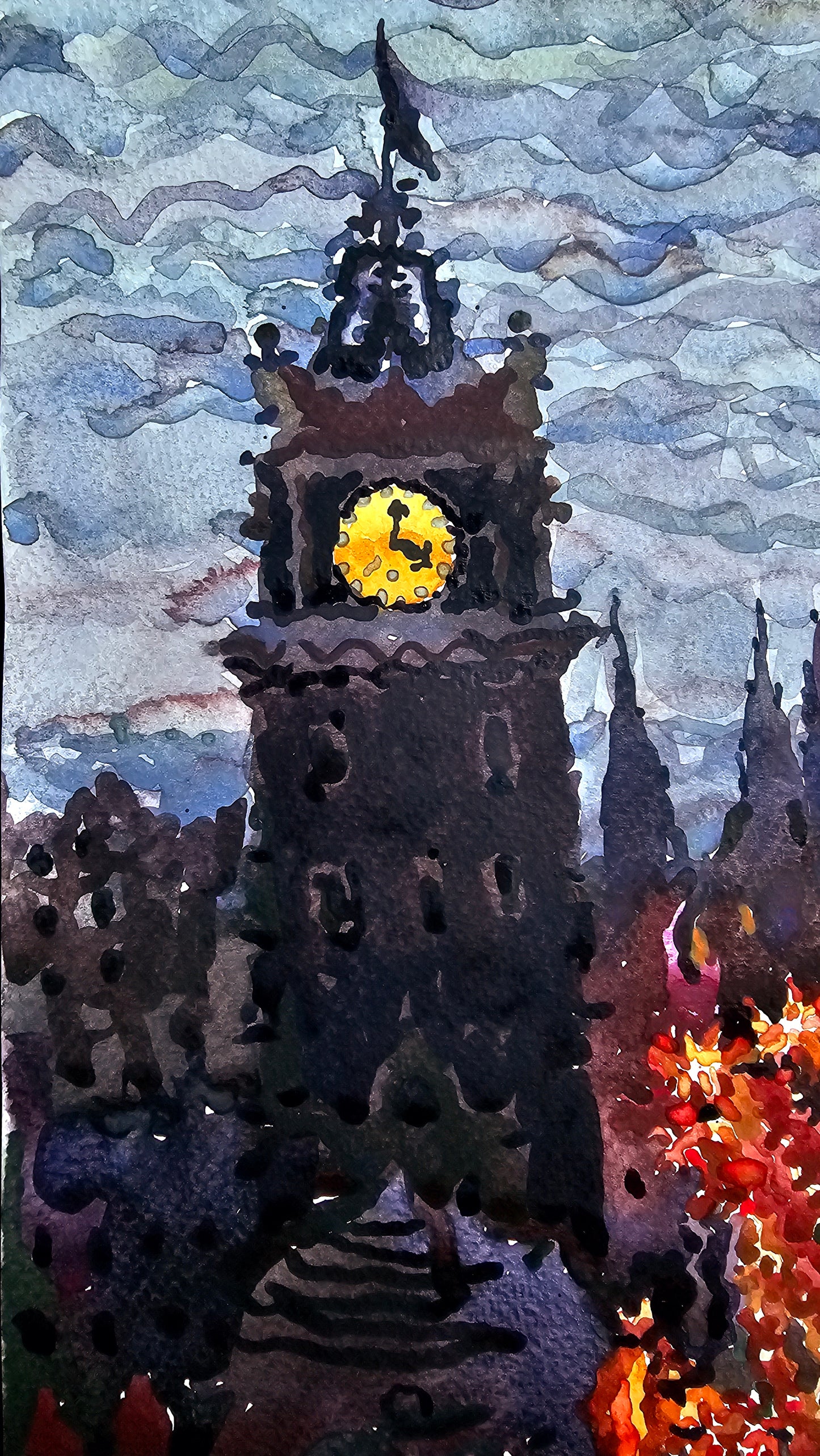 Scotland City Watercolor Painting by Tanbelia