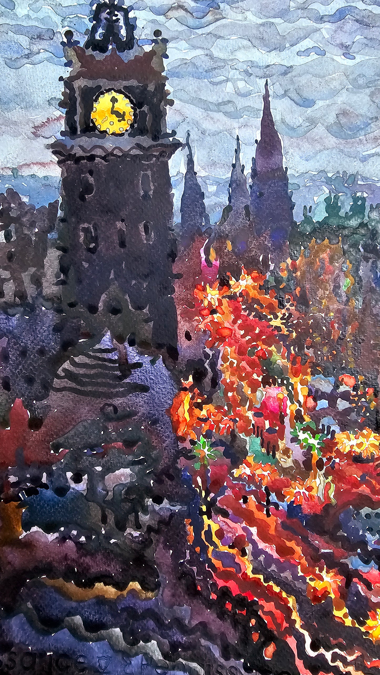 Scotland City Watercolor Painting by Tanbelia