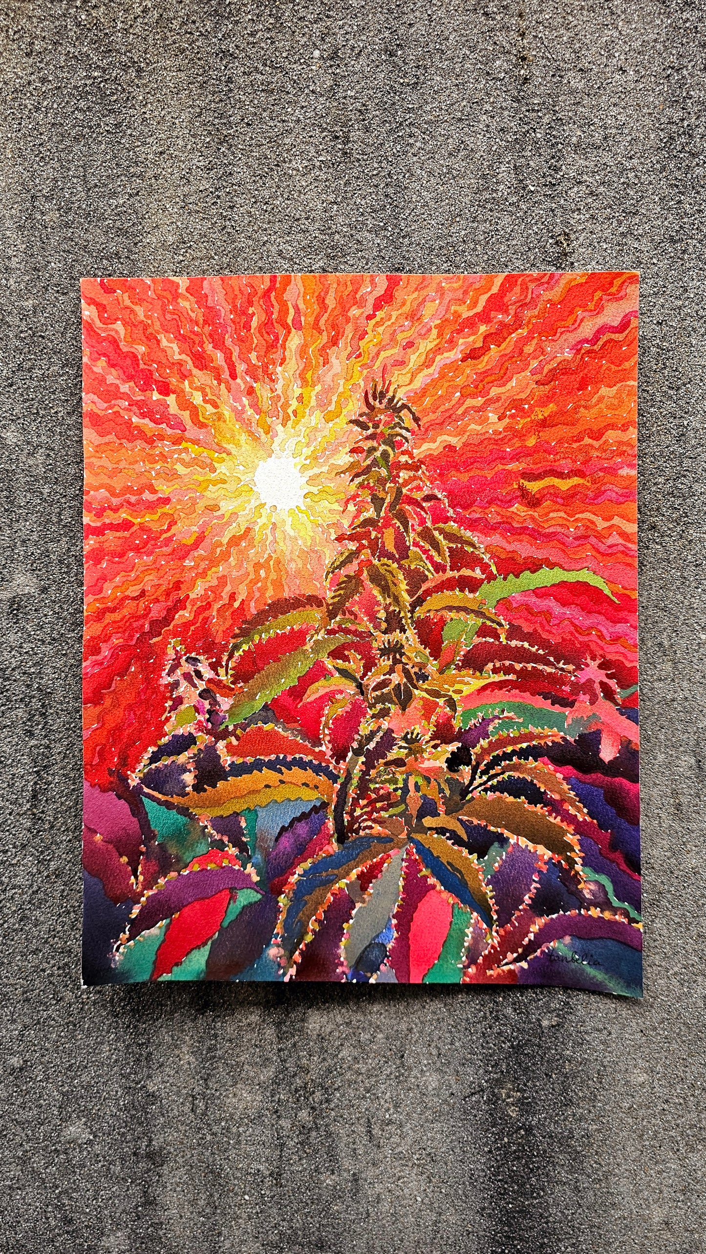 Cannabis Watercolor Painting by Tanbelia