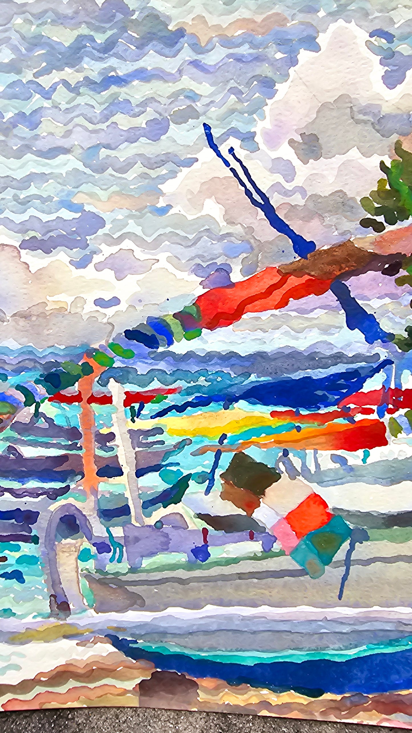 Fisherman Beach Watercolor Painting by Tanbelia