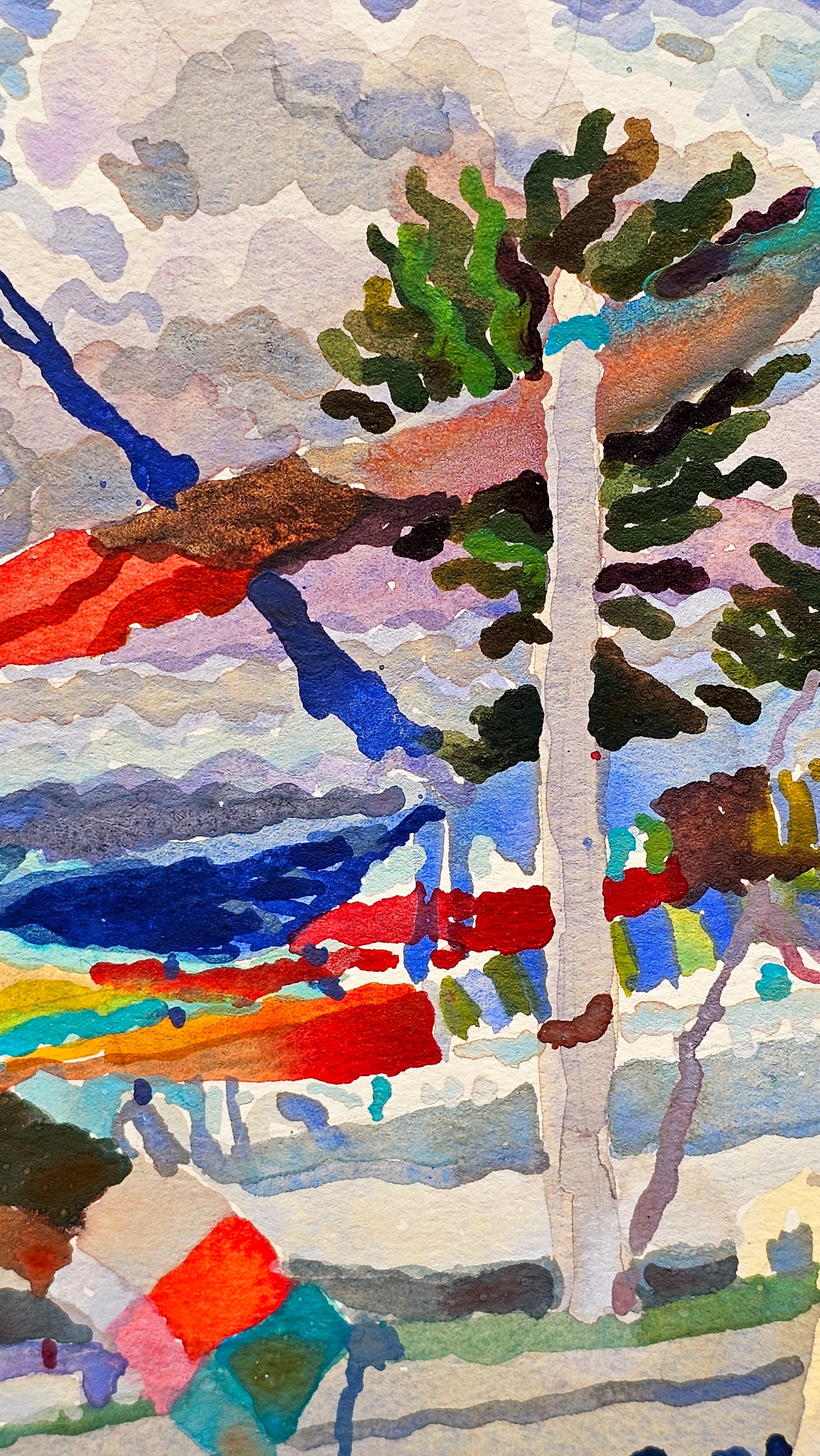 Fisherman Beach Watercolor Painting by Tanbelia