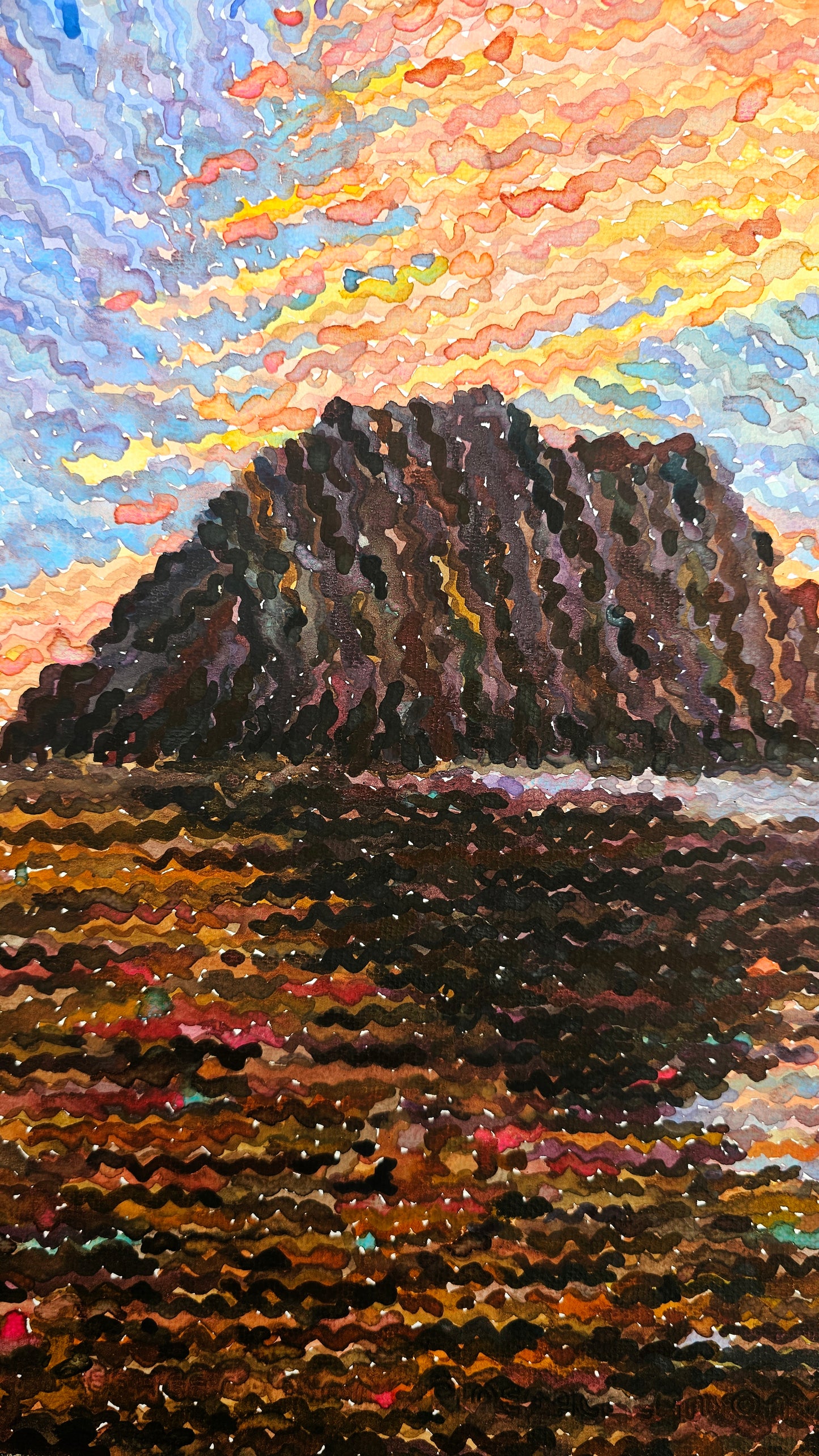 Morro Rock and the Beach Watercolor Original Painting. Commissioned.