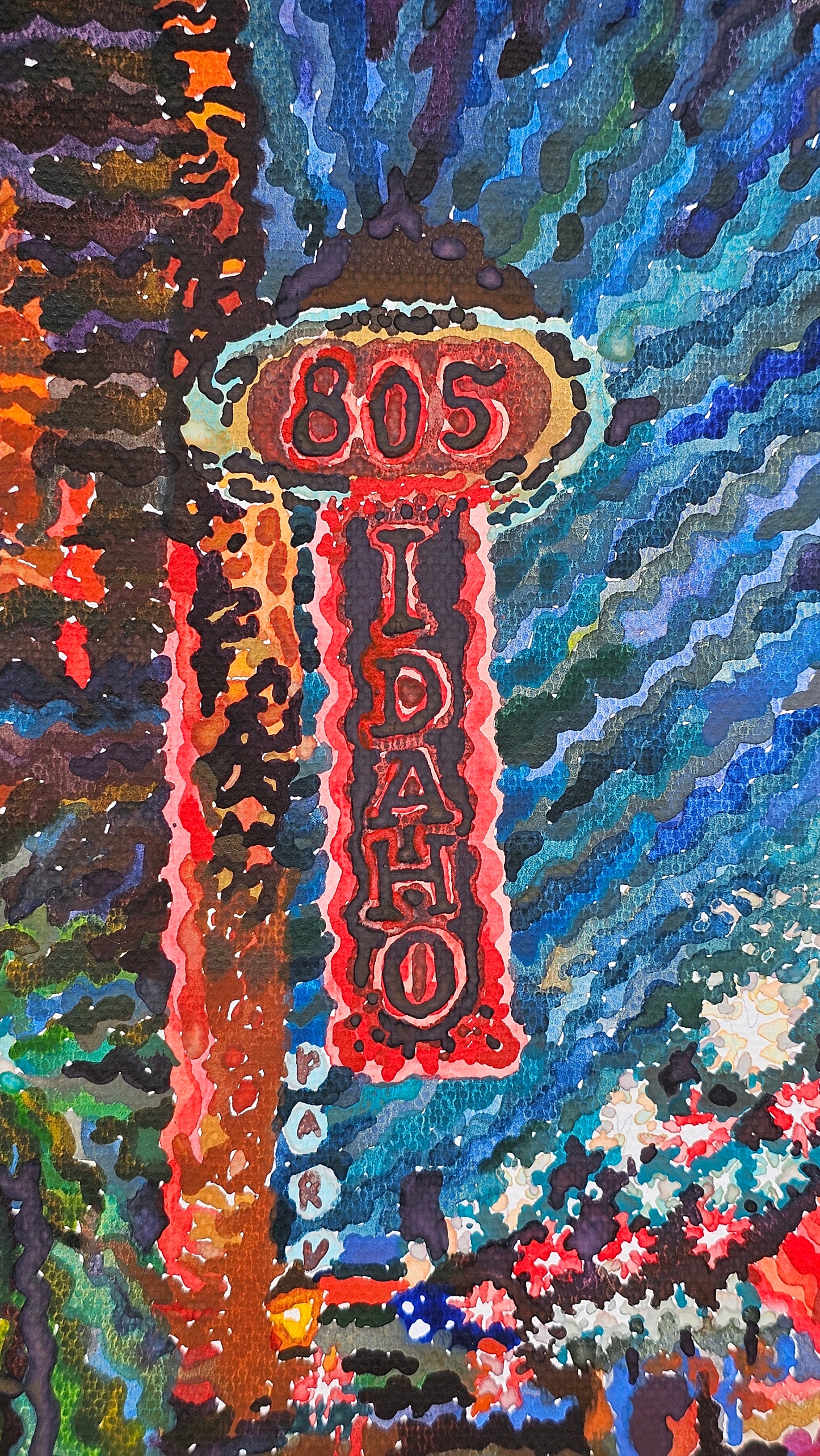 Boise Downtown at Night Watercolor Painting by Tanbelia