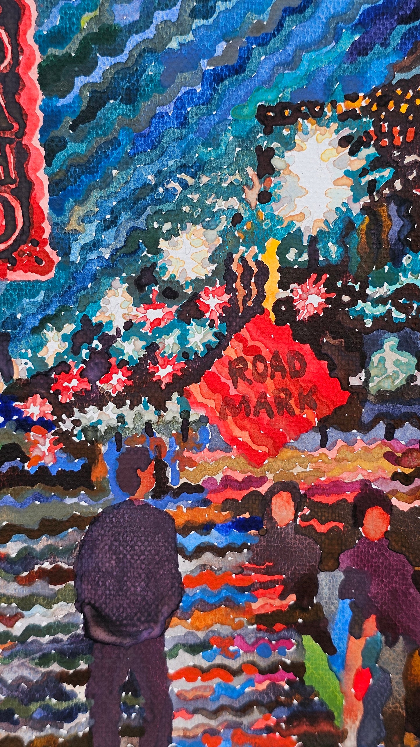 Boise Downtown at Night Watercolor Painting by Tanbelia