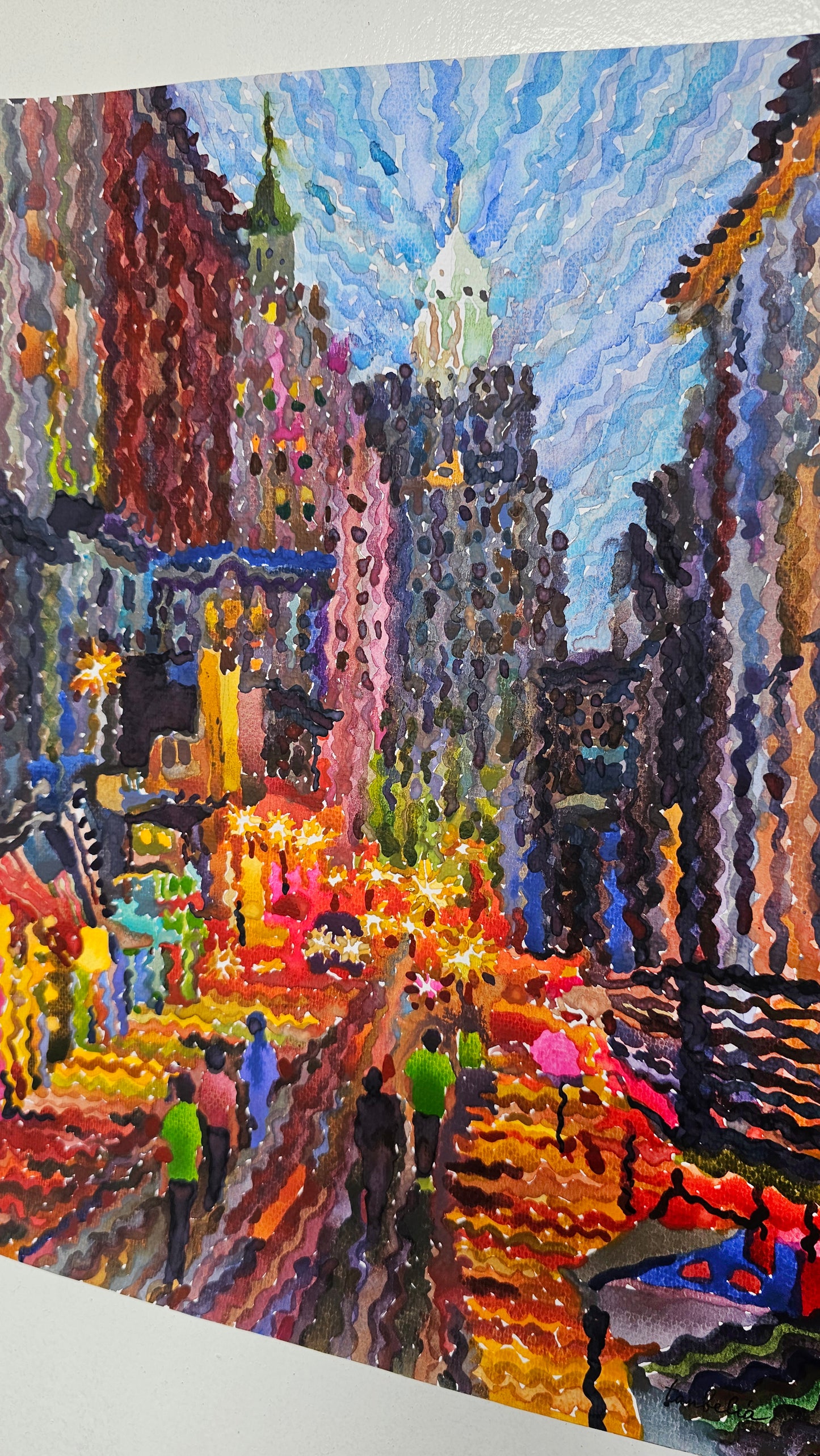 Bourbon Street in New Orleans Watercolor Painting by Tanbelia