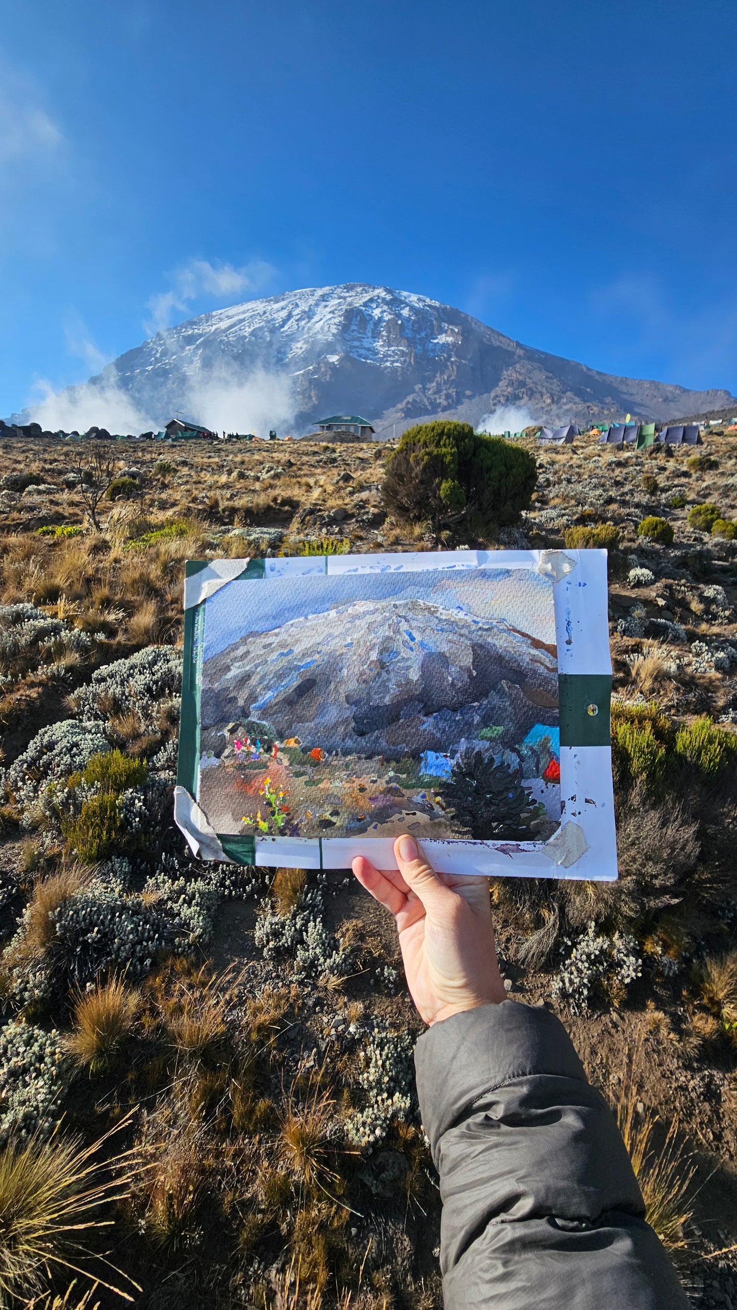 Klimanjaro Mountain Watercolor Painting - Exclusive
