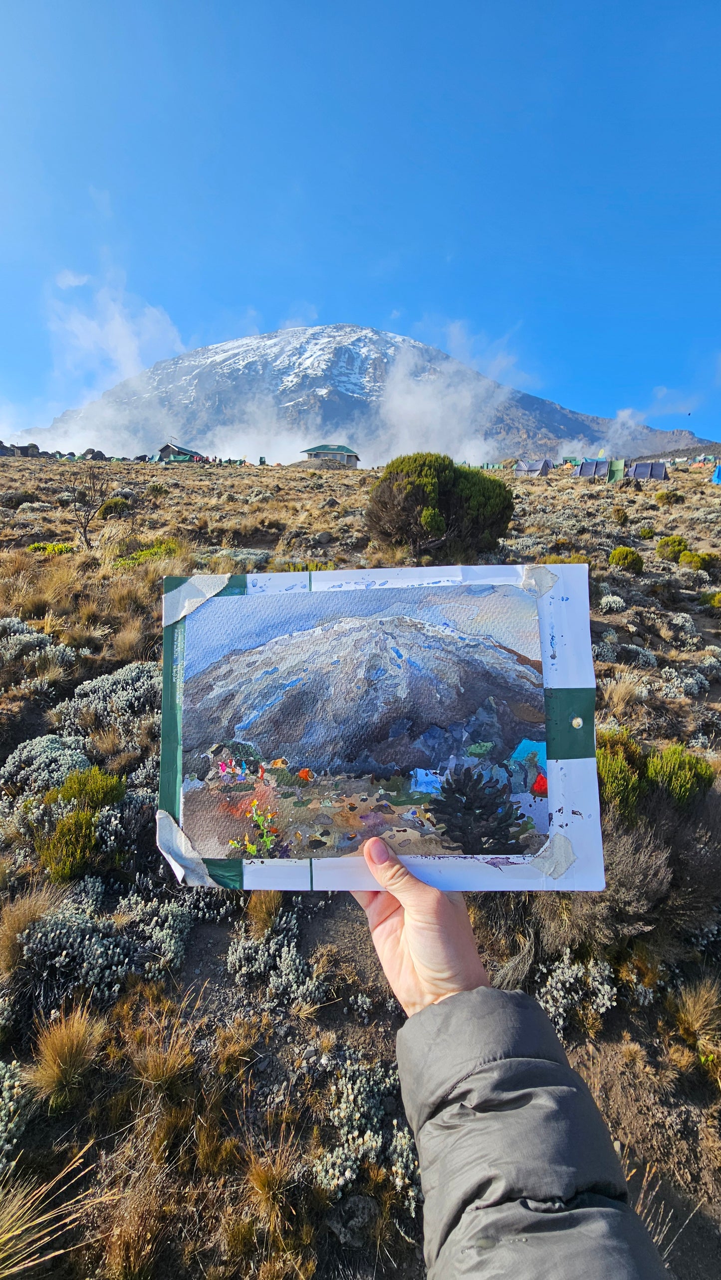 Klimanjaro Mountain Watercolor Painting - Exclusive