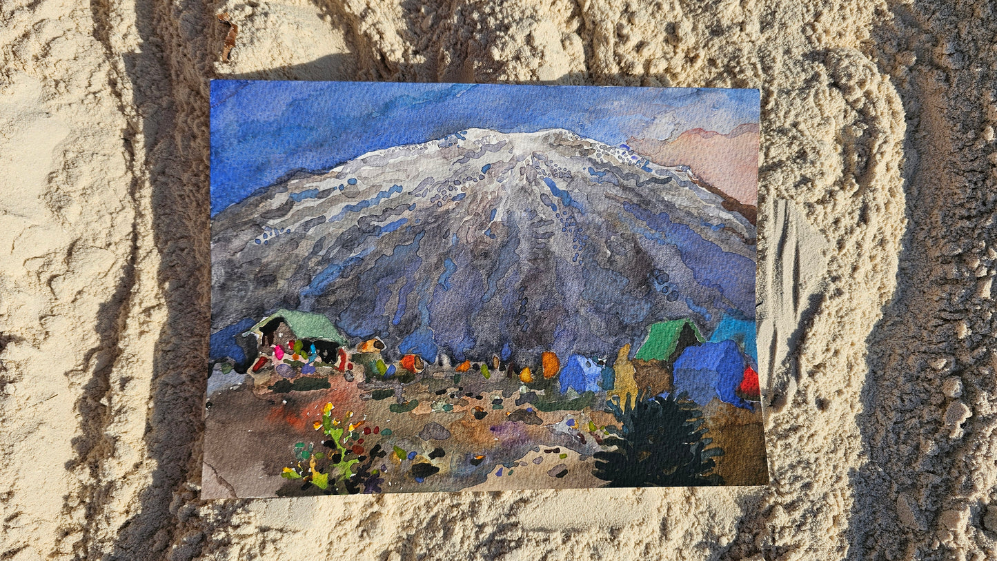 Klimanjaro Mountain Watercolor Painting - Exclusive