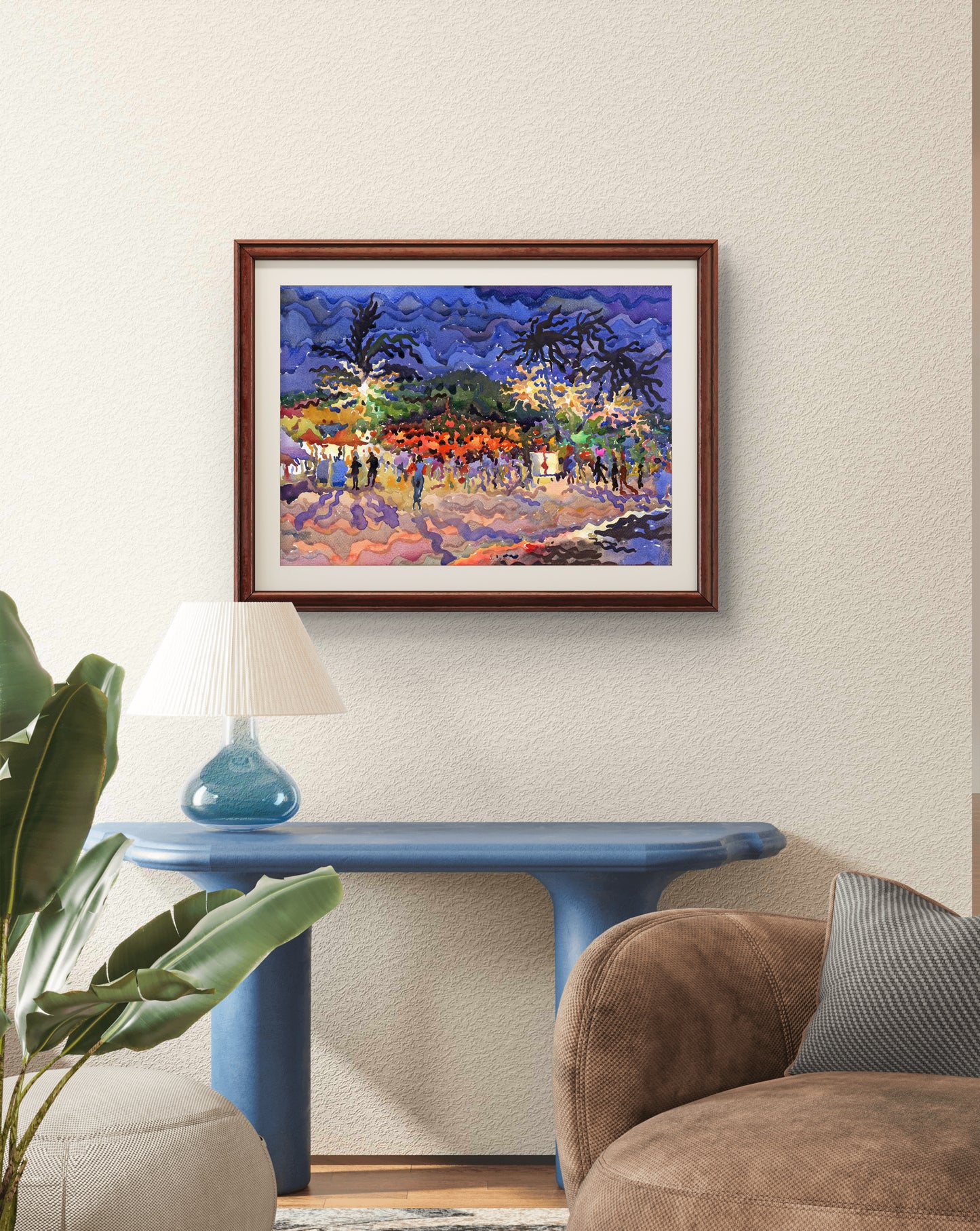Restaurant in Mirissa beach in Sri Lanka Watercolor Painting by Tanbelia