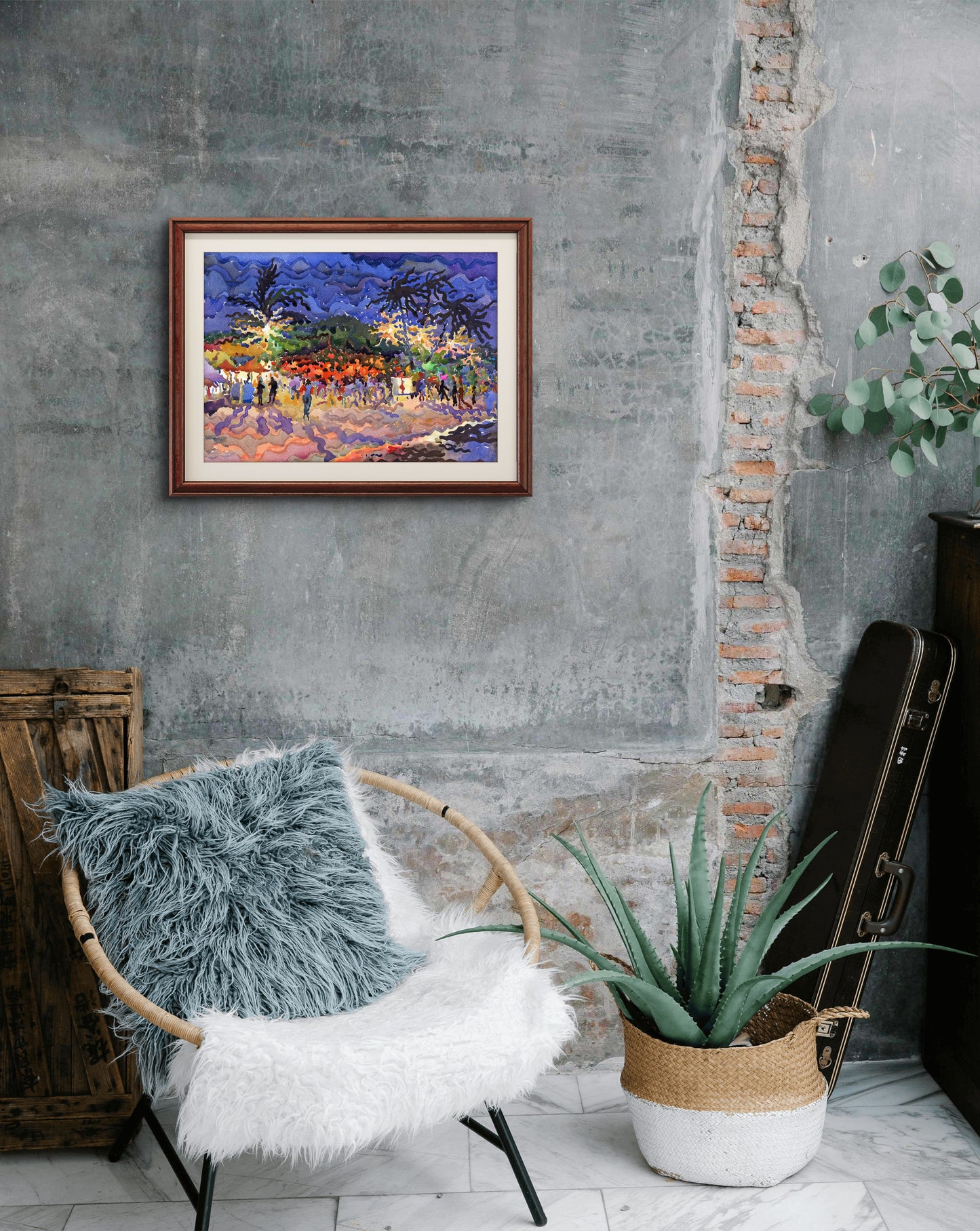 Restaurant in Mirissa beach in Sri Lanka Watercolor Painting by Tanbelia