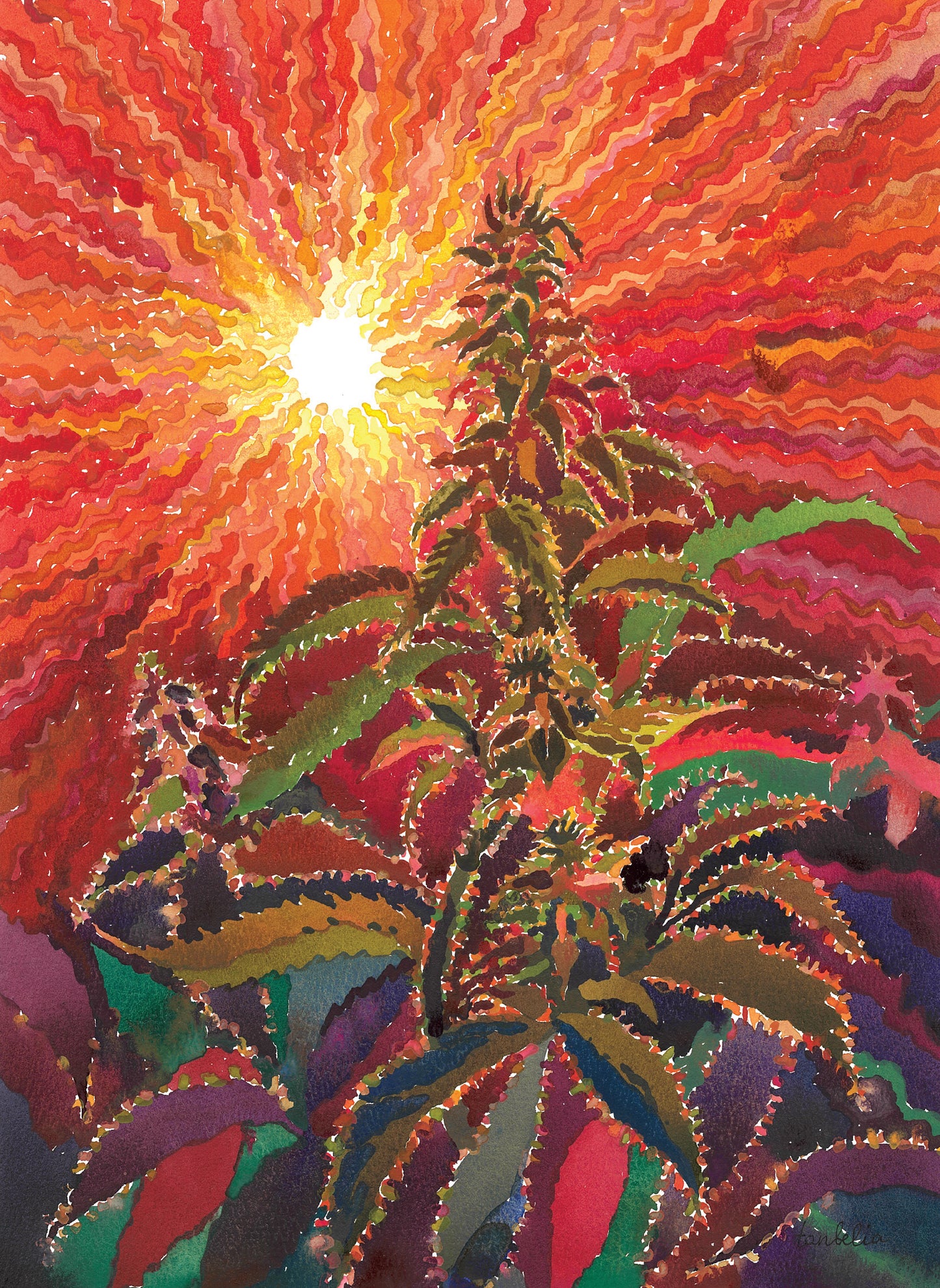 Cannabis Watercolor Painting by Tanbelia