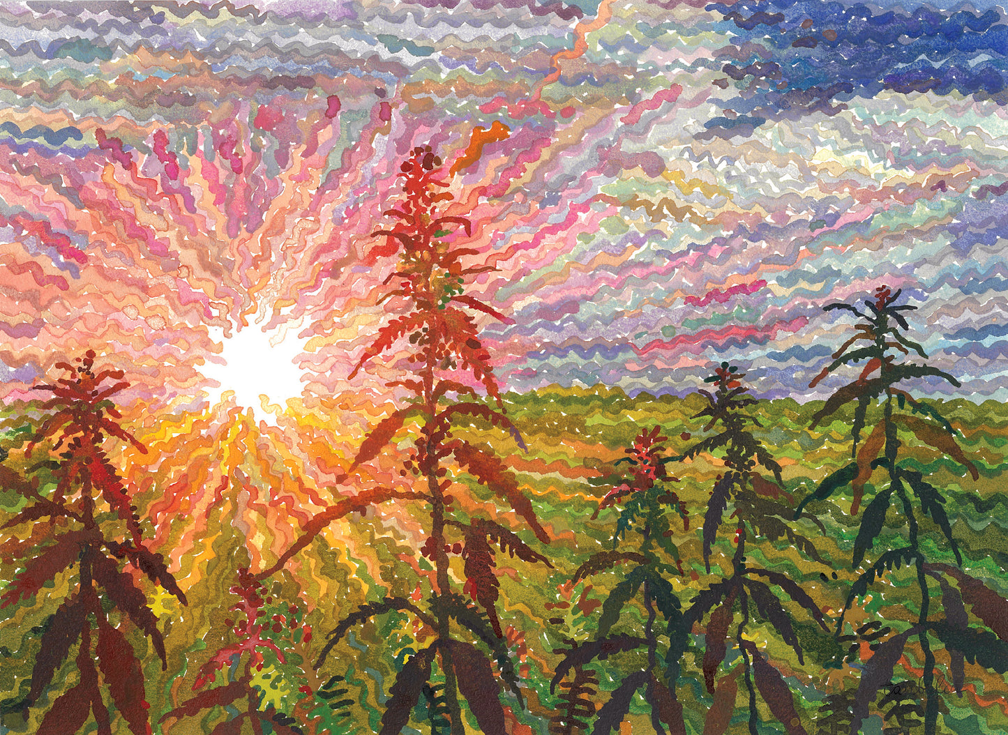 Cannabis Watercolor Painting by Tanbelia