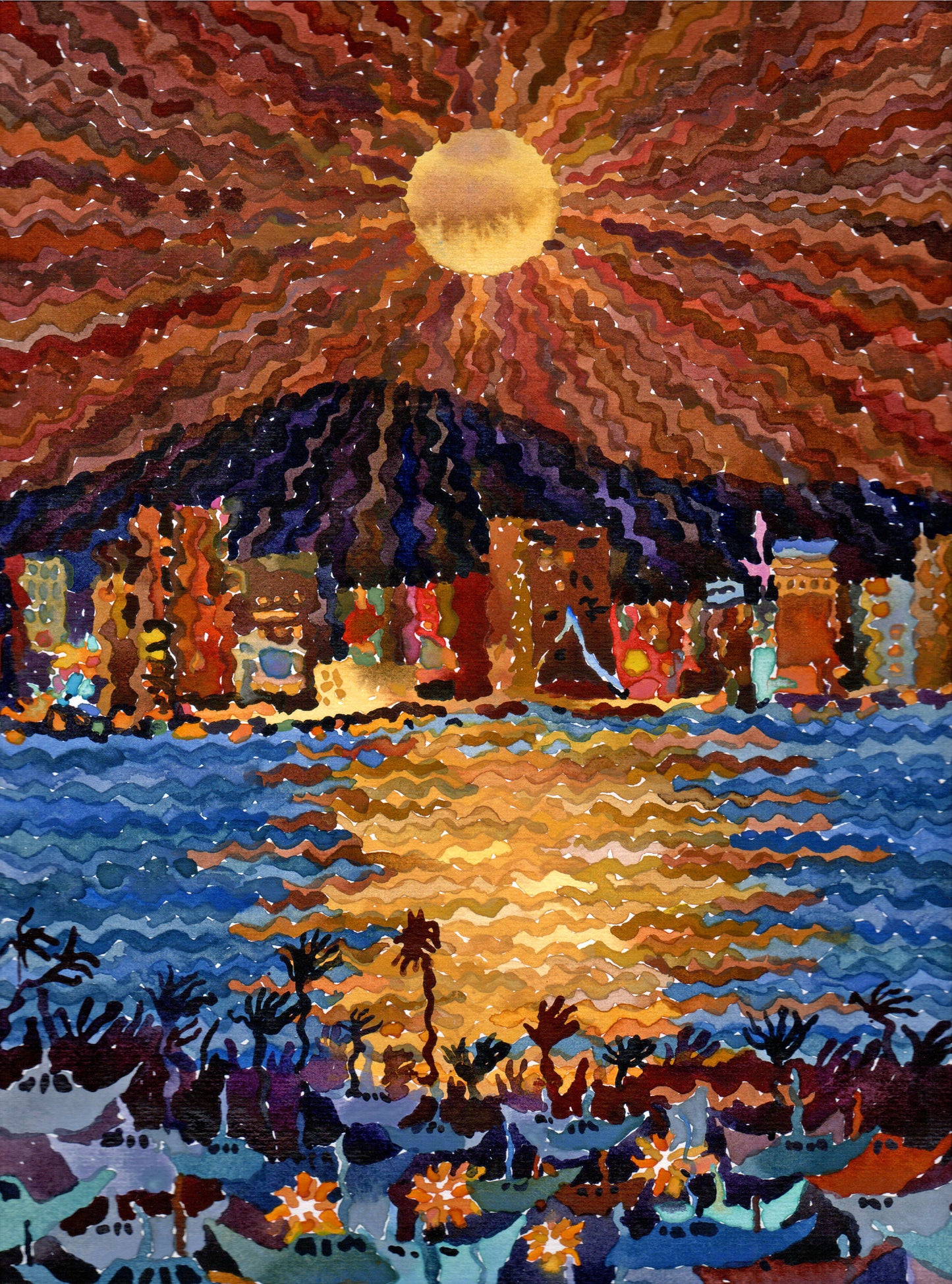 San Diego City Watercolor Painting by Tanbelia