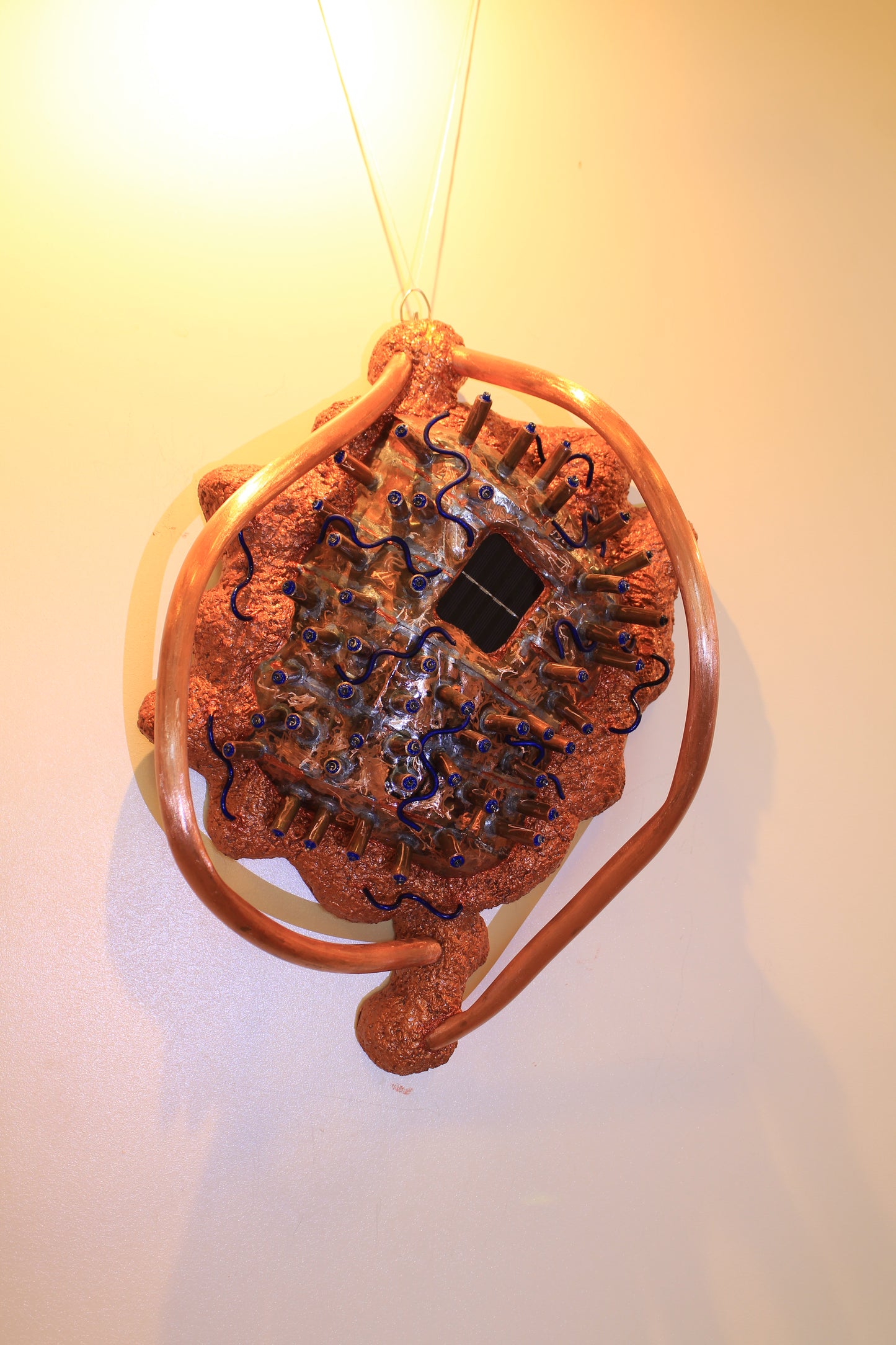 Sunny Dandelion - Copper Wall Sculpture with Solar Battery Light by Tanbelia