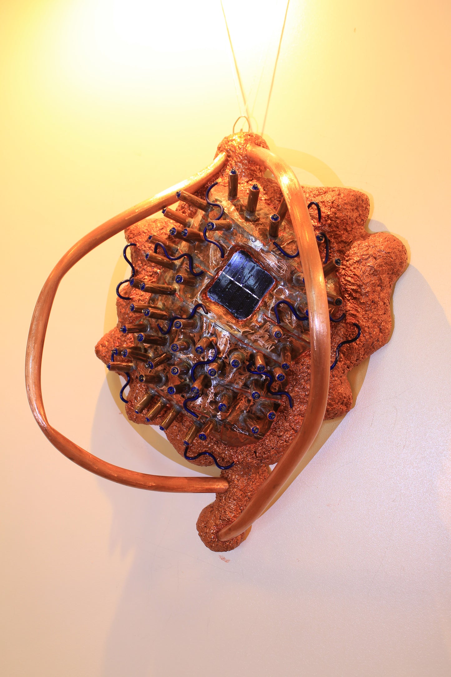 Sunny Dandelion - Copper Wall Sculpture with Solar Battery Light by Tanbelia