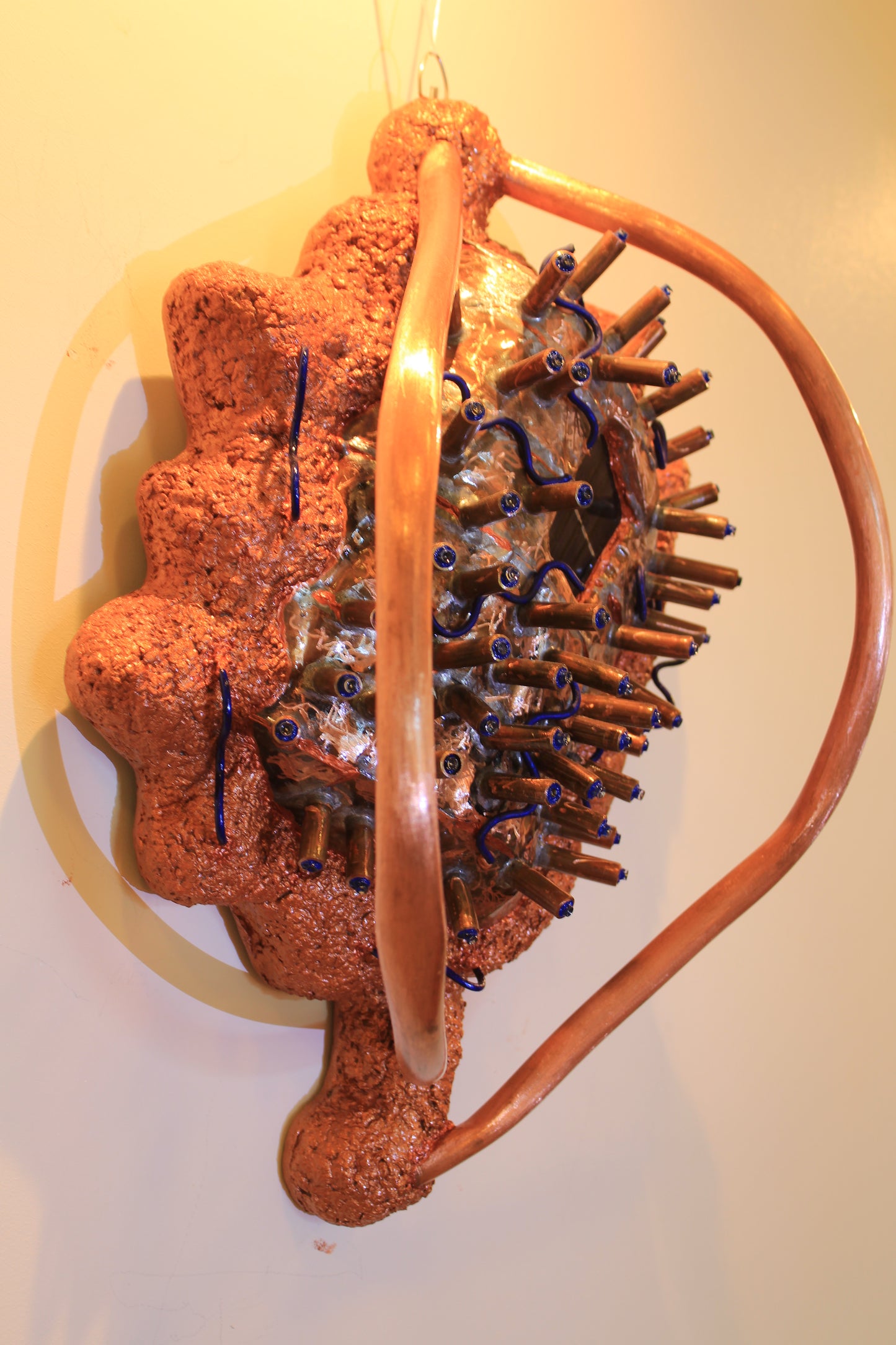 Sunny Dandelion - Copper Wall Sculpture with Solar Battery Light by Tanbelia