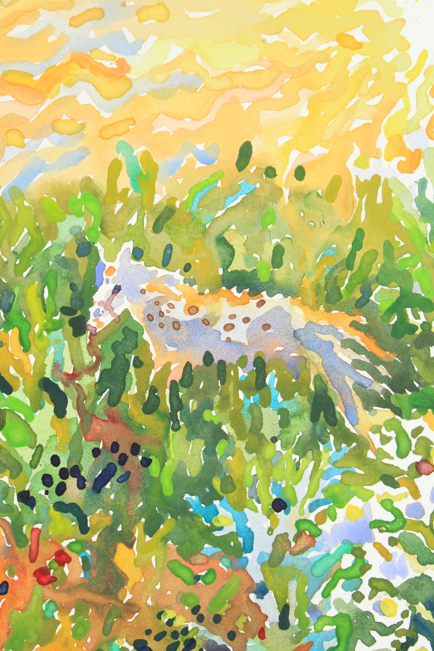 White Horse Watercolor Original Painting by Tanbelia