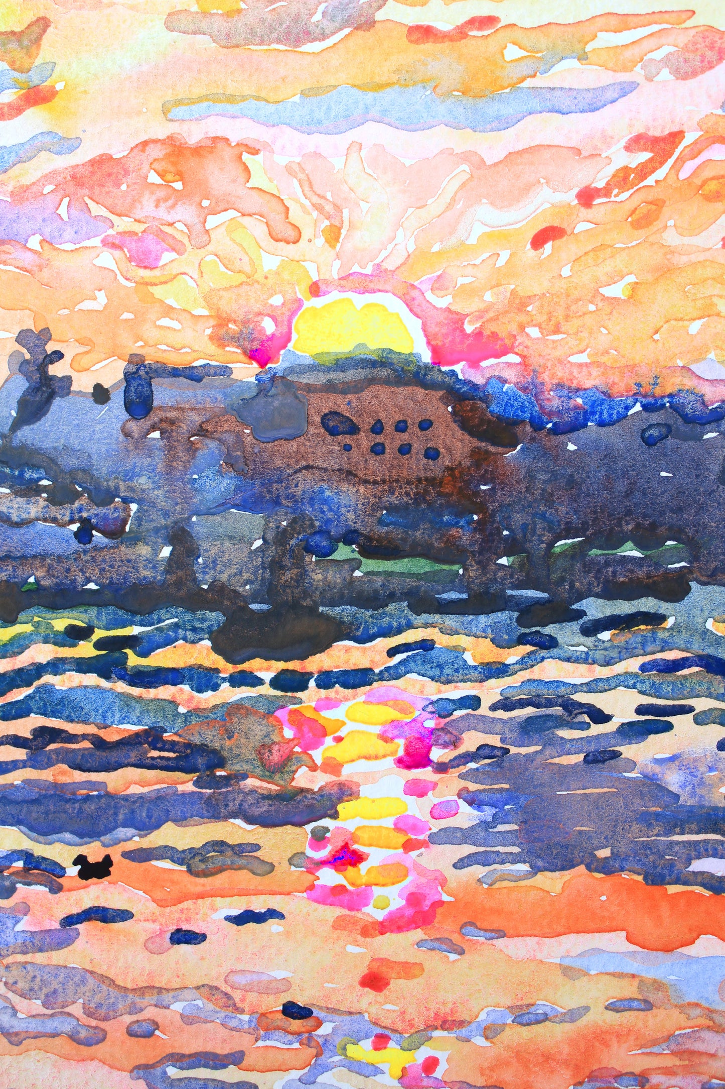 Sunrise on the Lake Landscape Painting Original by Tanbelia