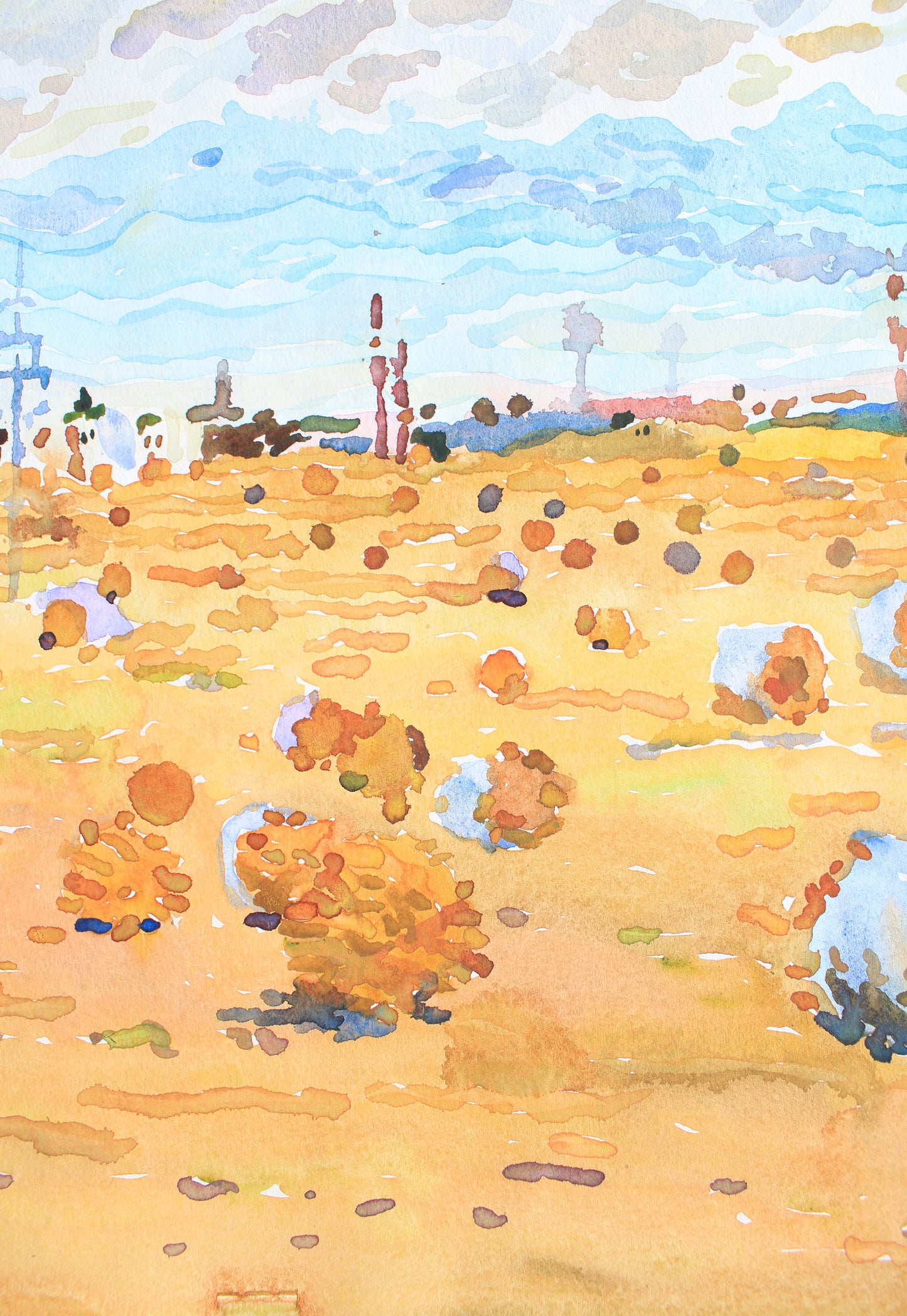 Bale of Hay Watercolor Original Painting by Tanbelia