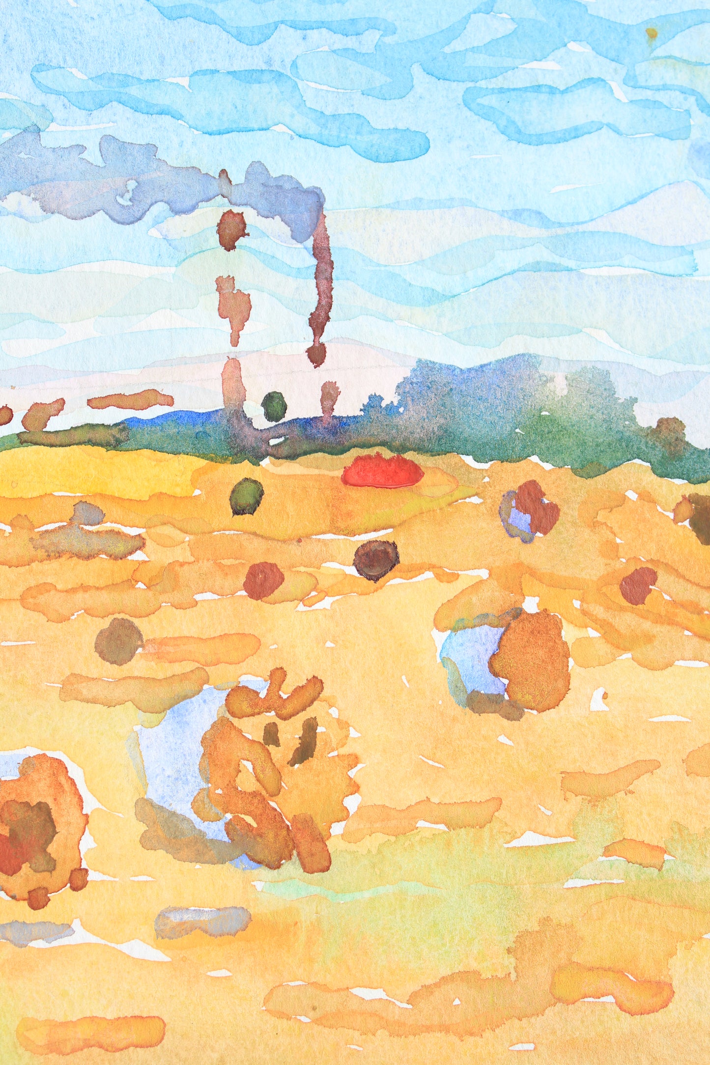 Bale of Hay Watercolor Original Painting by Tanbelia