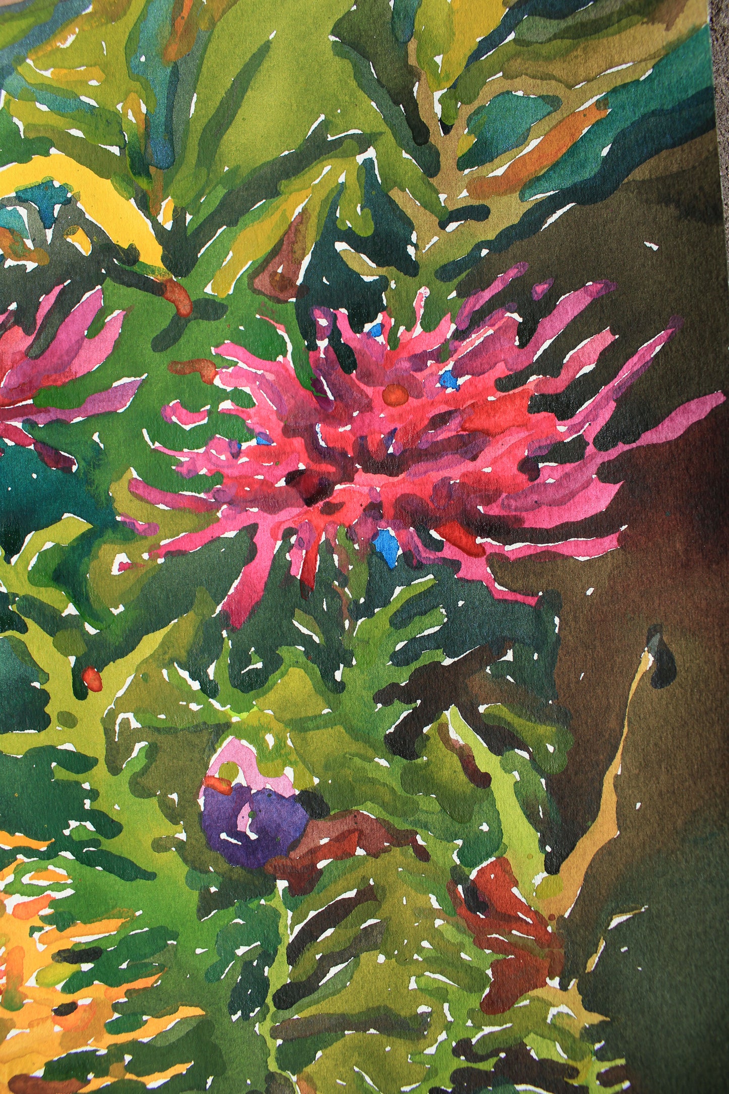 Dahlias Watercolor Original Painting by Tanbelia