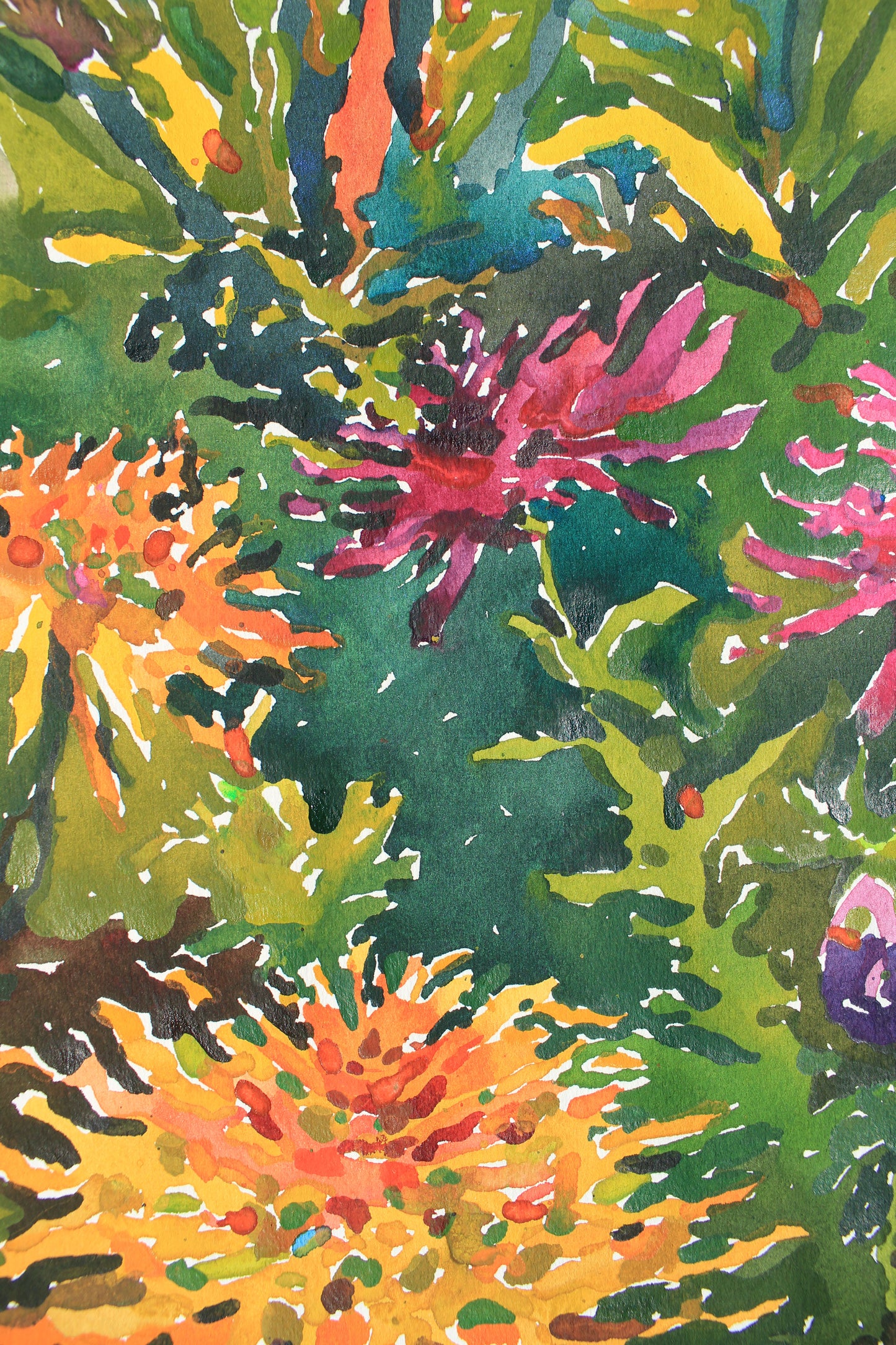 Dahlias Watercolor Original Painting by Tanbelia