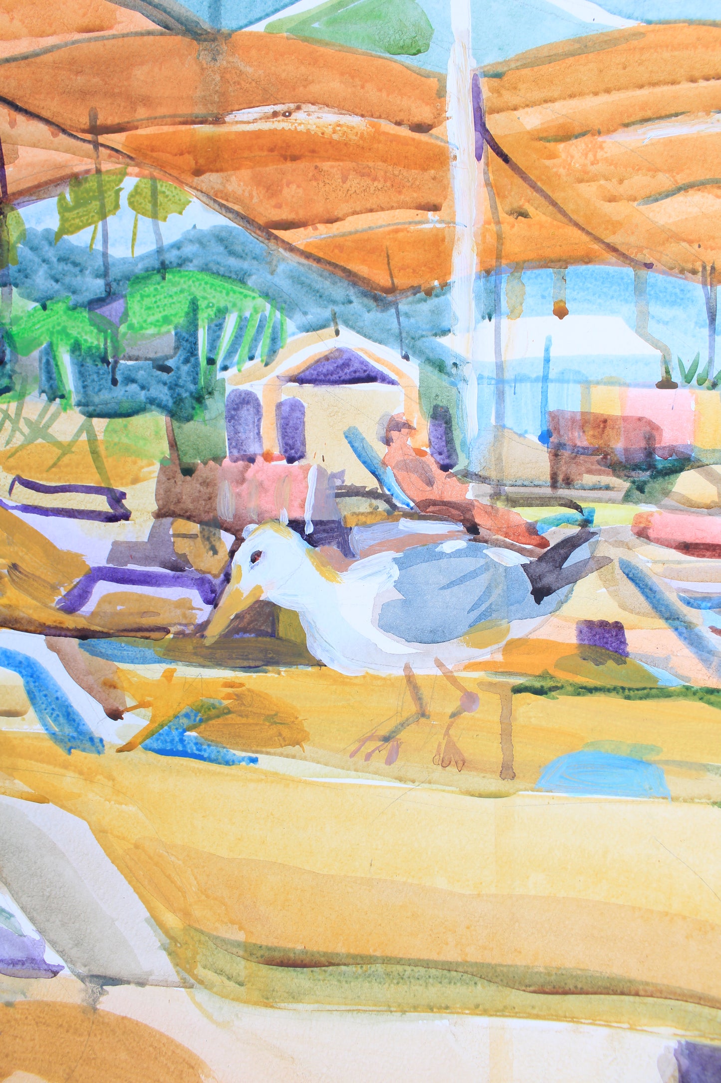 Seagull on the Beach Watercolor Painting by Tanbelia