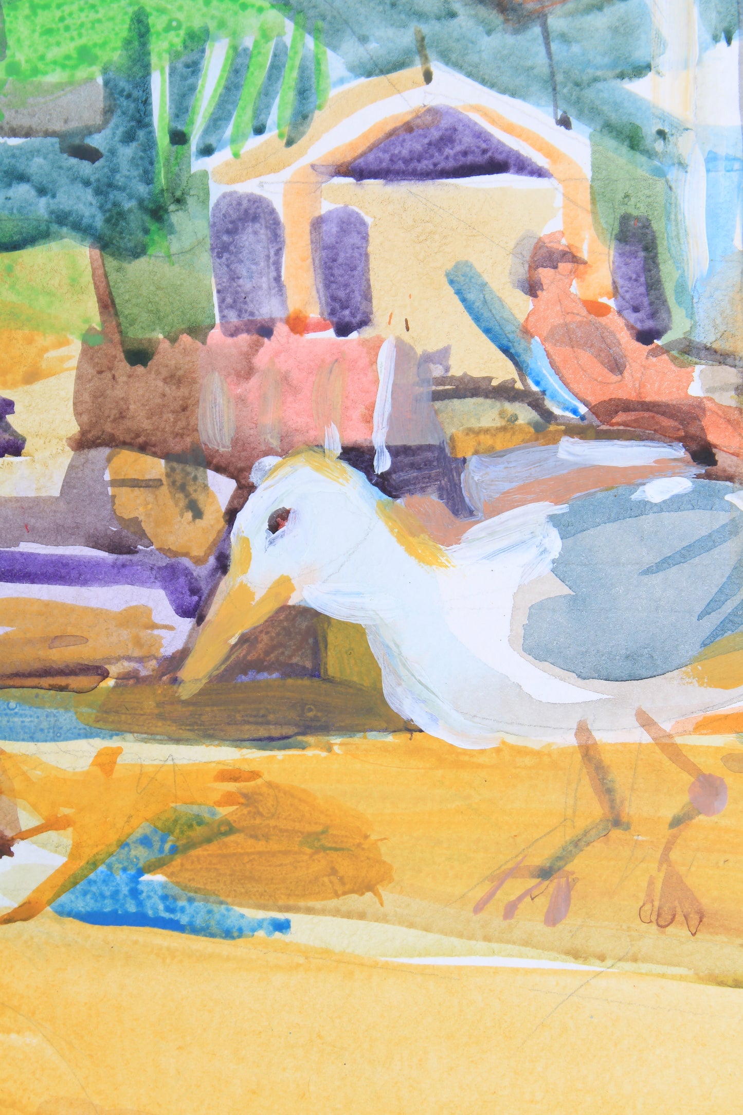 Seagull on the Beach Watercolor Painting by Tanbelia
