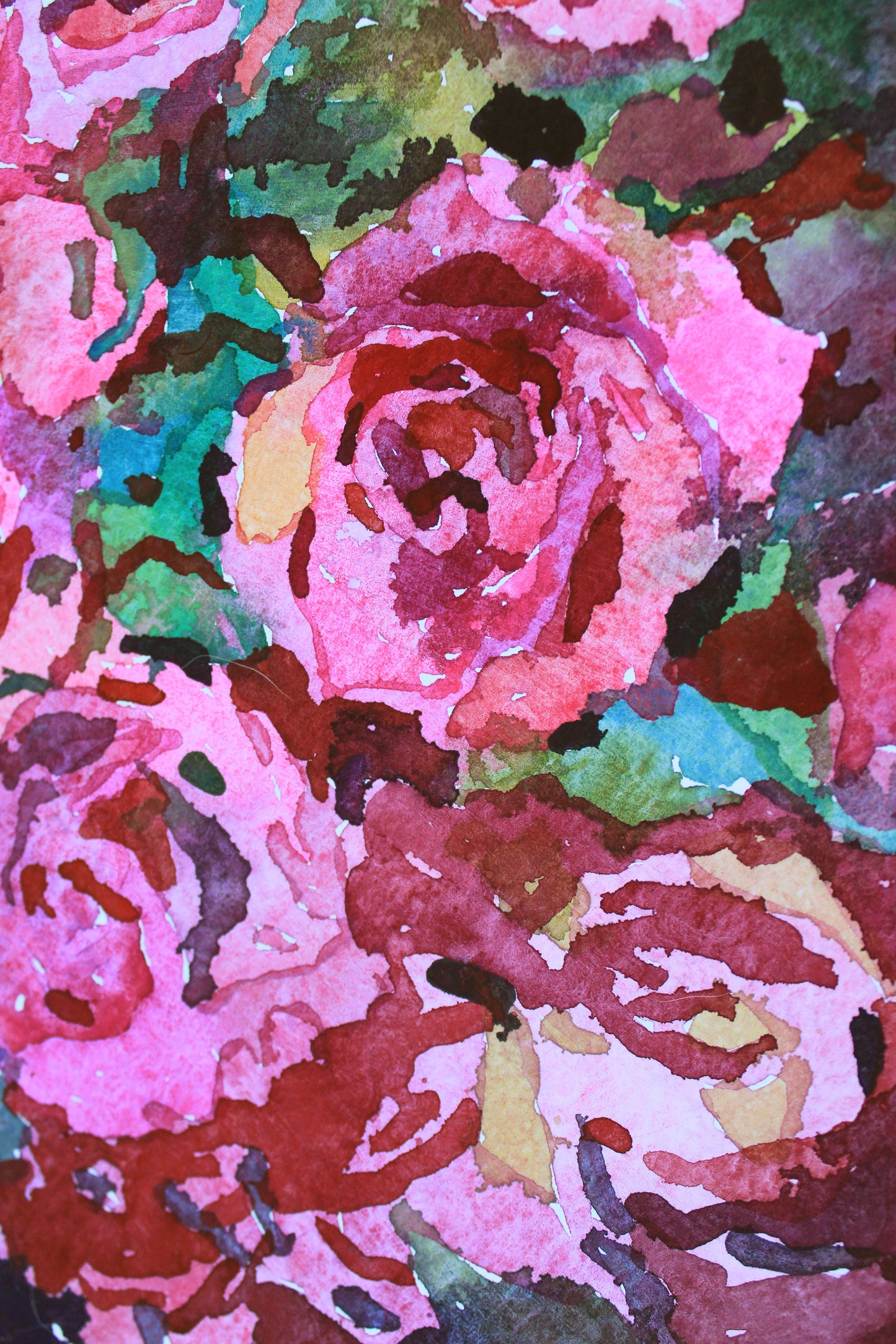 Pink Rose Original Watercolor Flower Painting by Tanbelia