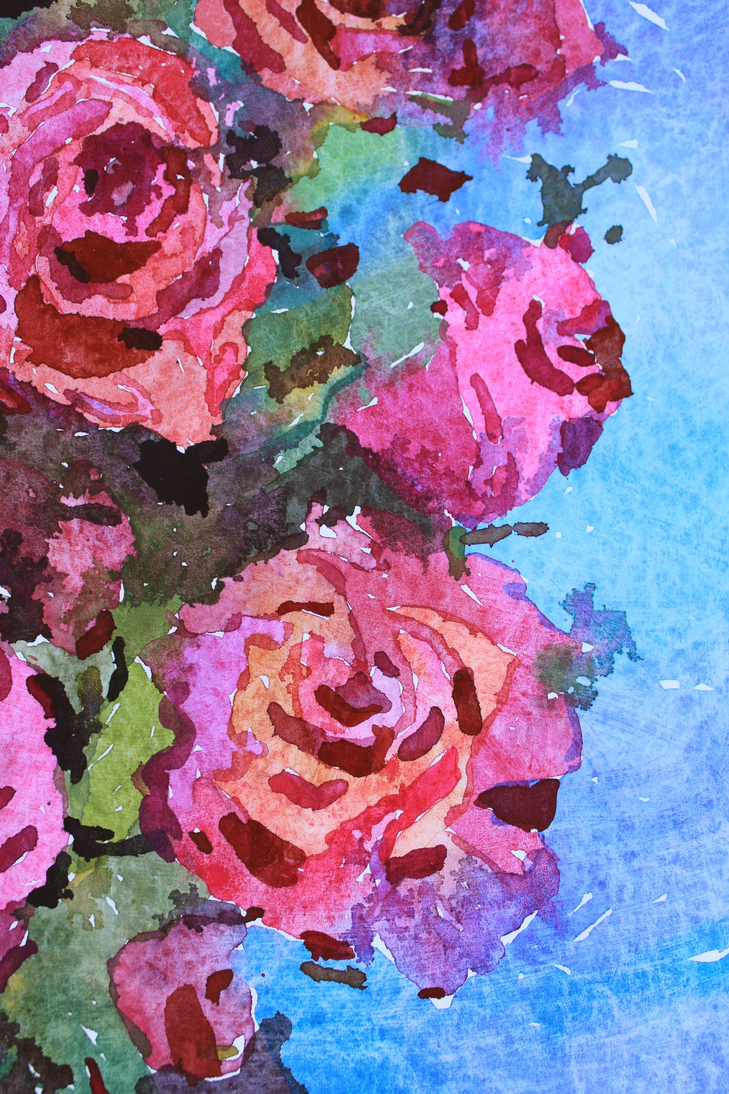 Pink Rose Original Watercolor Flower Painting by Tanbelia
