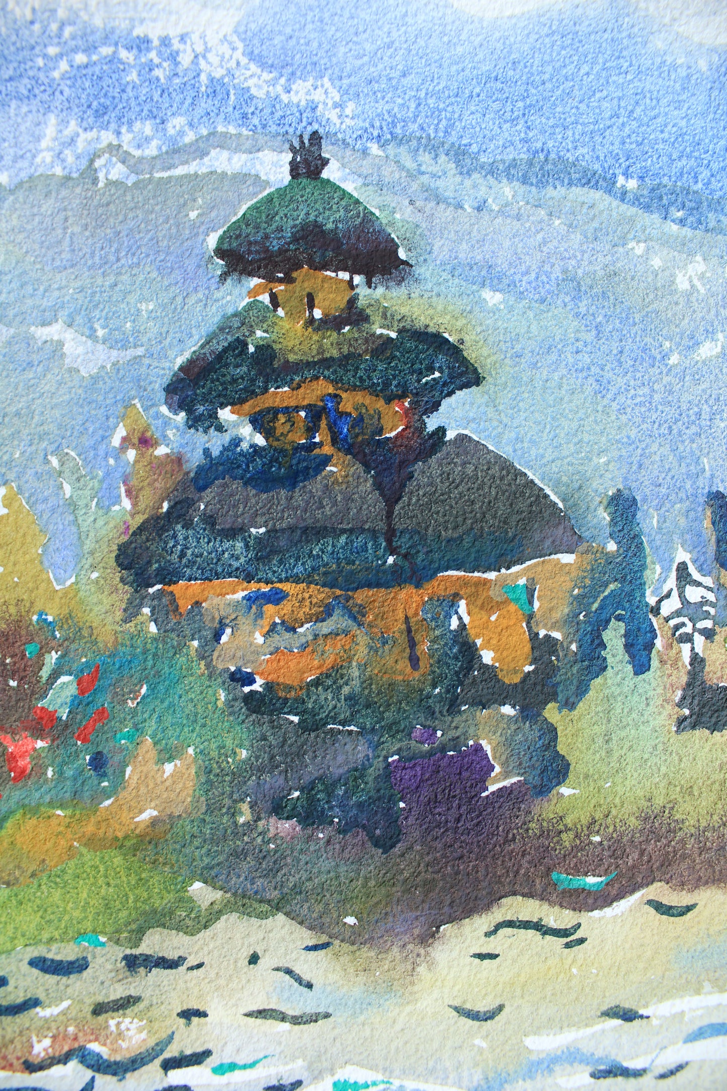 Ulun Danu Beratan Temple Painting in Bali by Tanbelia