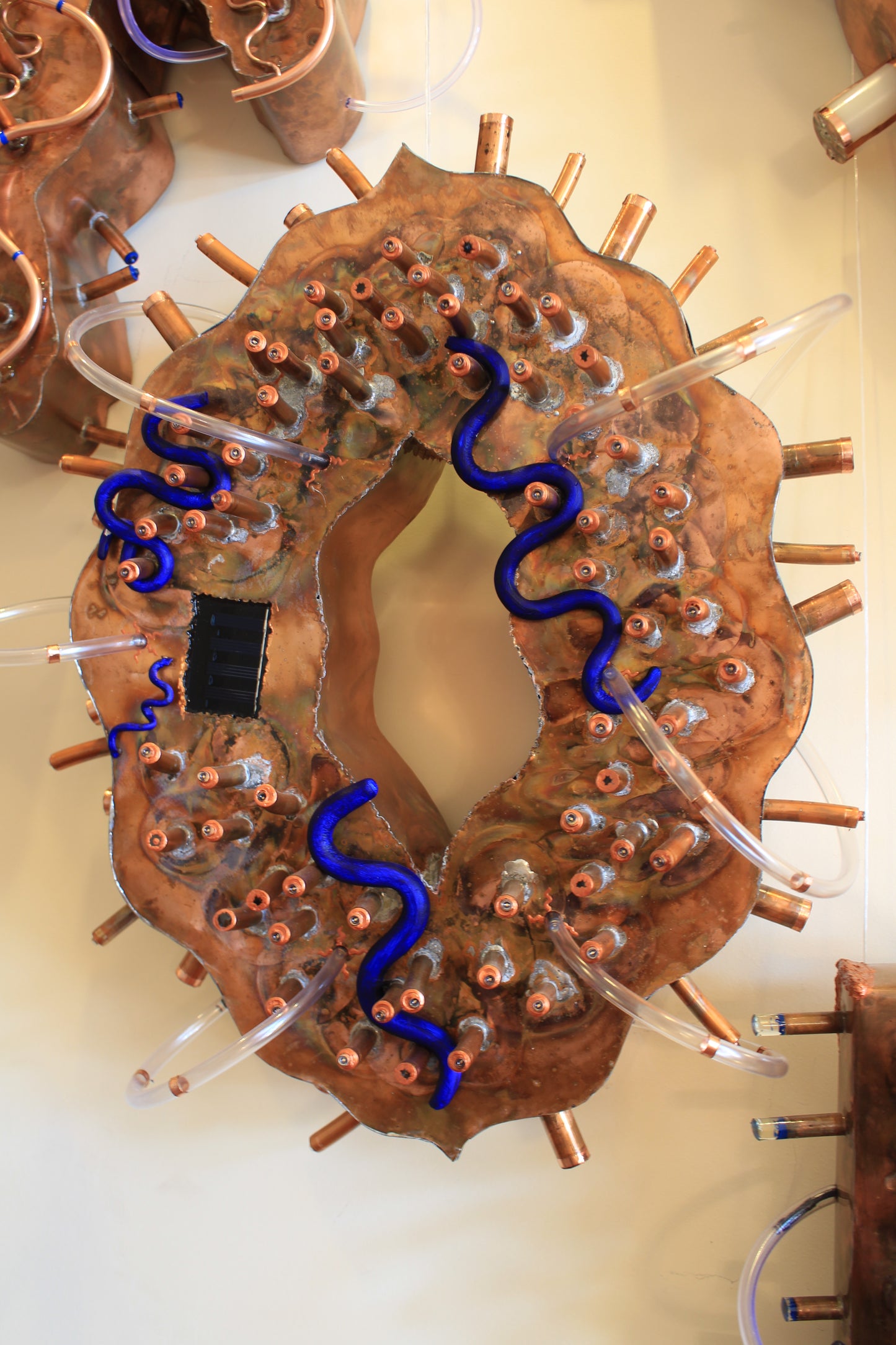 Abstract Copper Sculpture of Milkweed seed with Solar Battery Light by Tanbelia