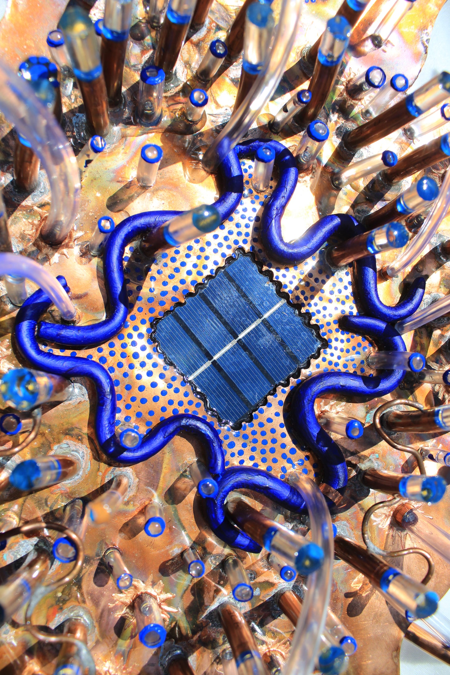 The Weed - Abstract Copper Sculpture with Solar Battery Light by Tanbelia