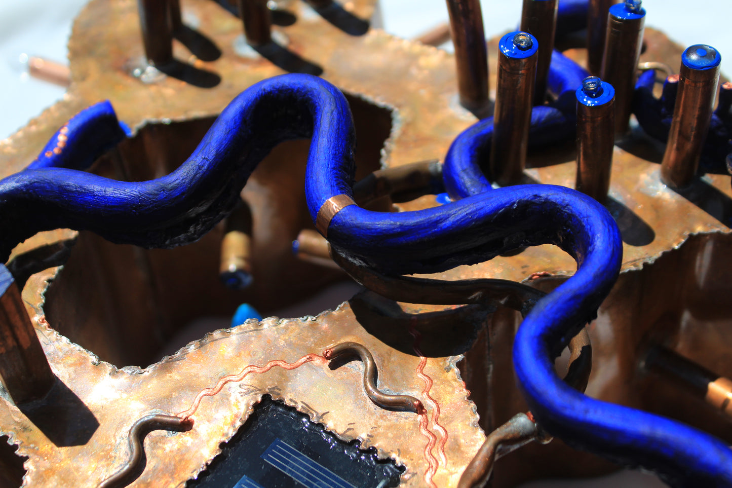 Abstract Copper Sculpture of Ipomoea Flowers with Solar Battery Light by Tanbelia