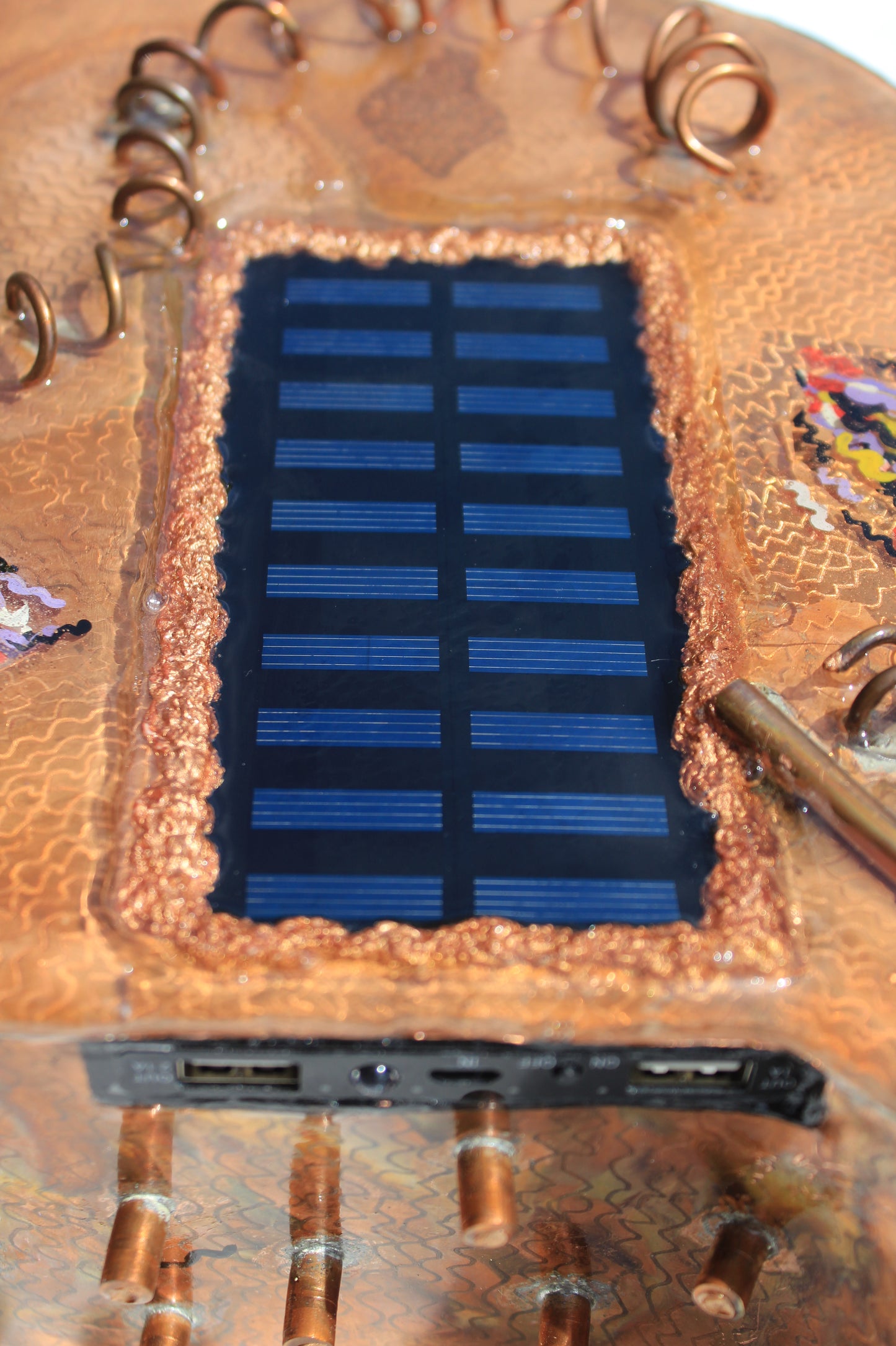 The green way 2/4 - Abstract Copper Sculpture with Solar Charger by Tanbelia