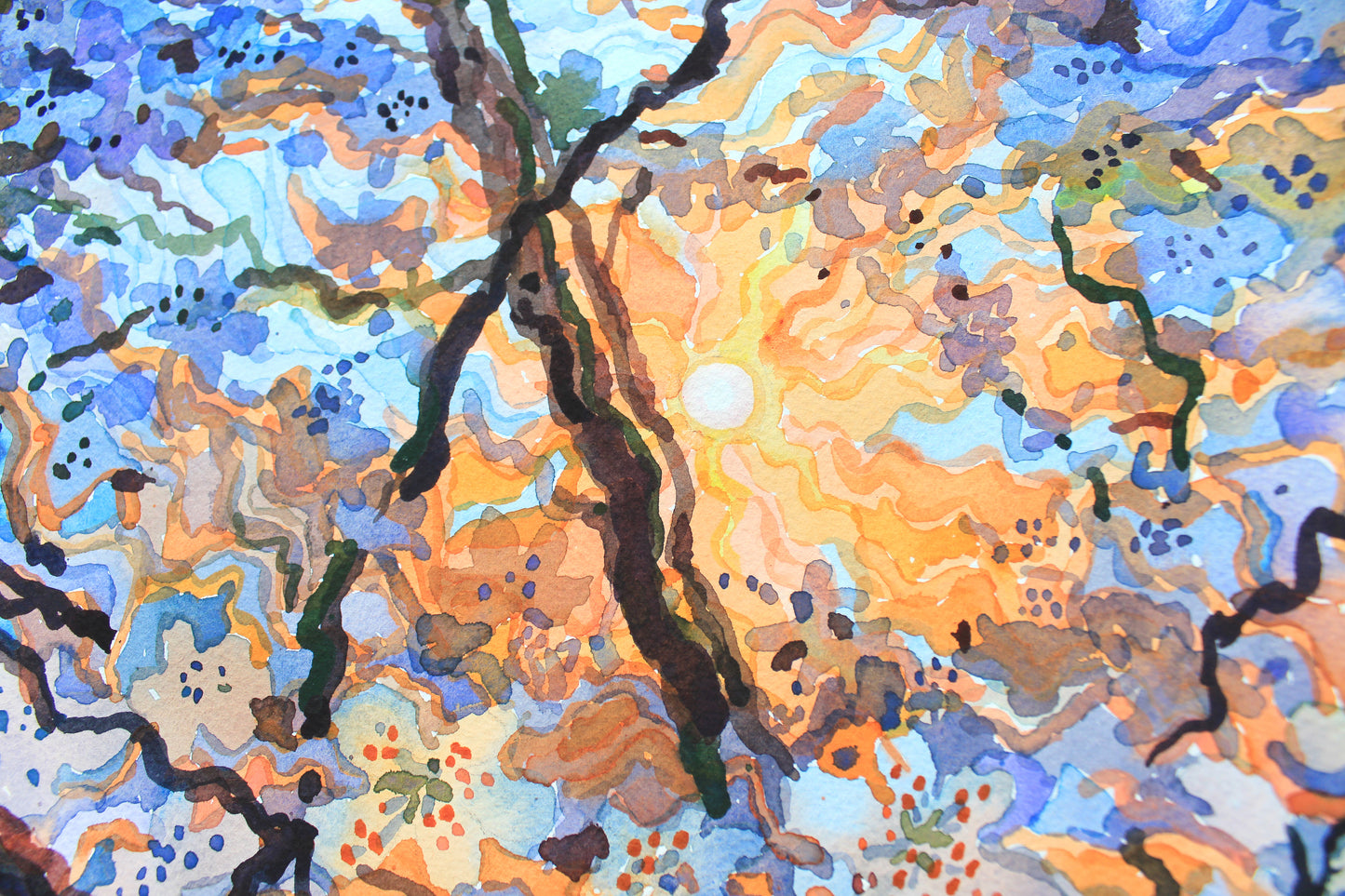 Cherry Blossom Watercolor Print by Tanbelia